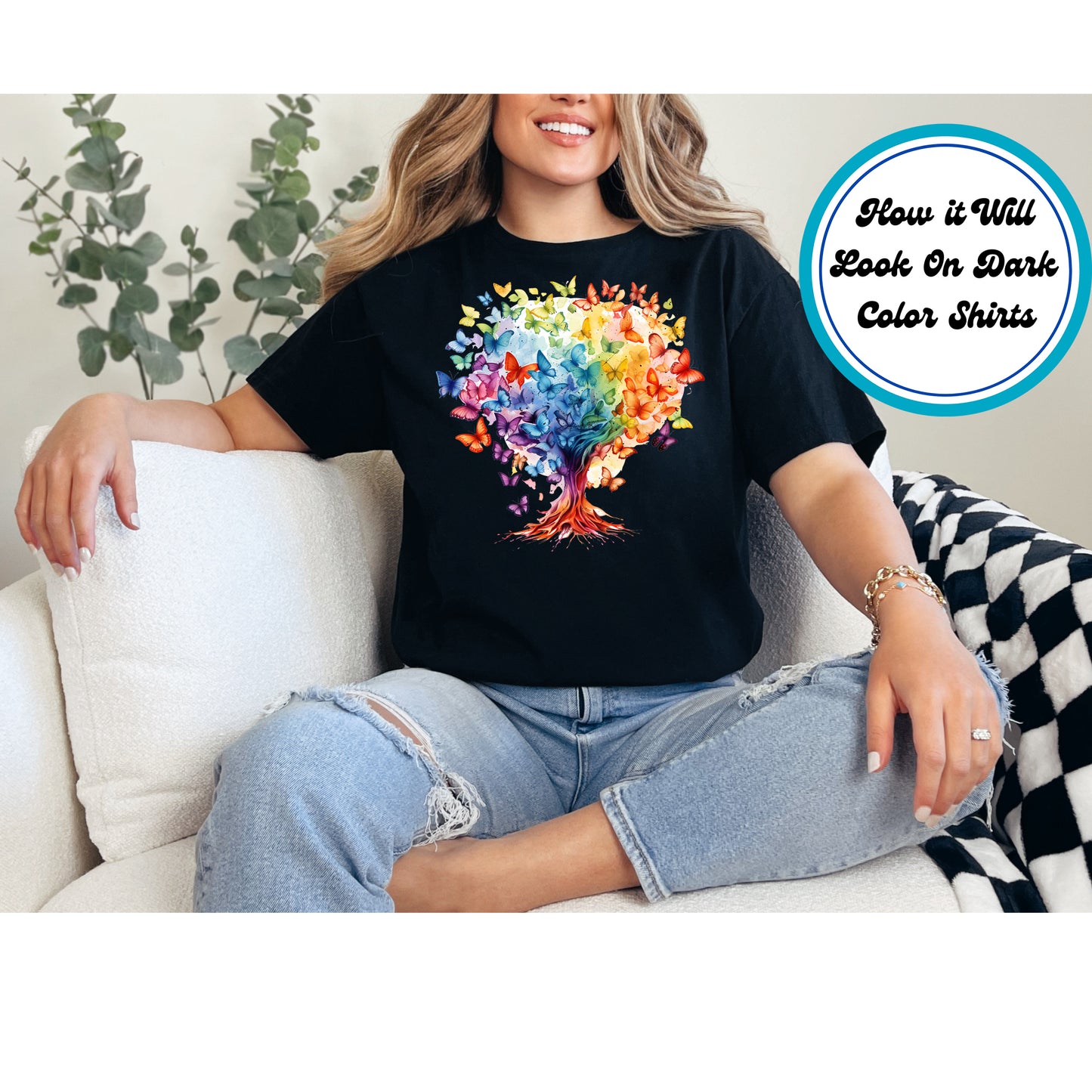 Autism Awareness DTF Transfer Iron On Heat Transfer - Ready to Press, Rainbow Butterfly Tree DTF Transfer 5910