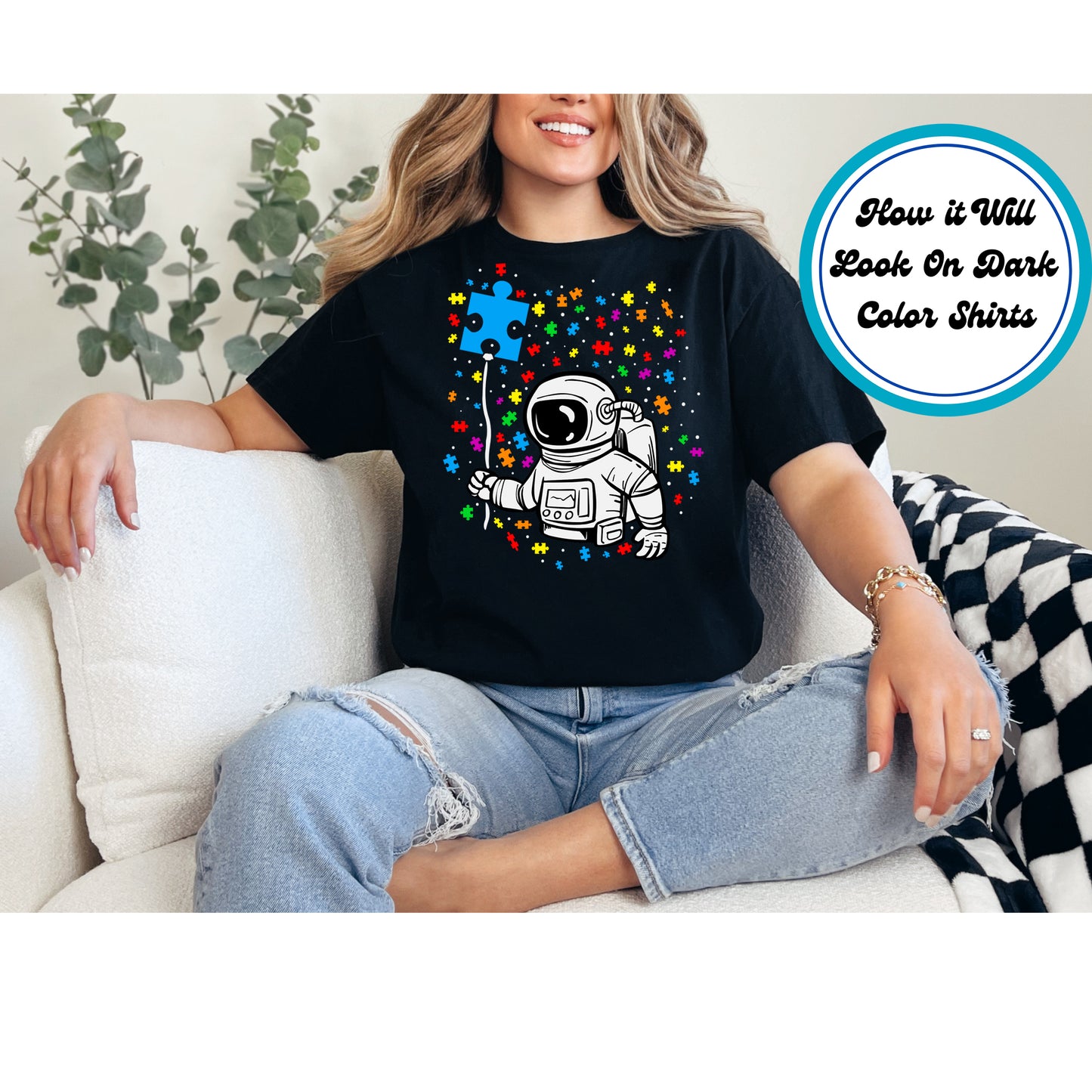 Autism Awareness DTF Transfer Iron On Heat Transfer - Ready to Press, Autism Astronaut DTF Transfer 5934