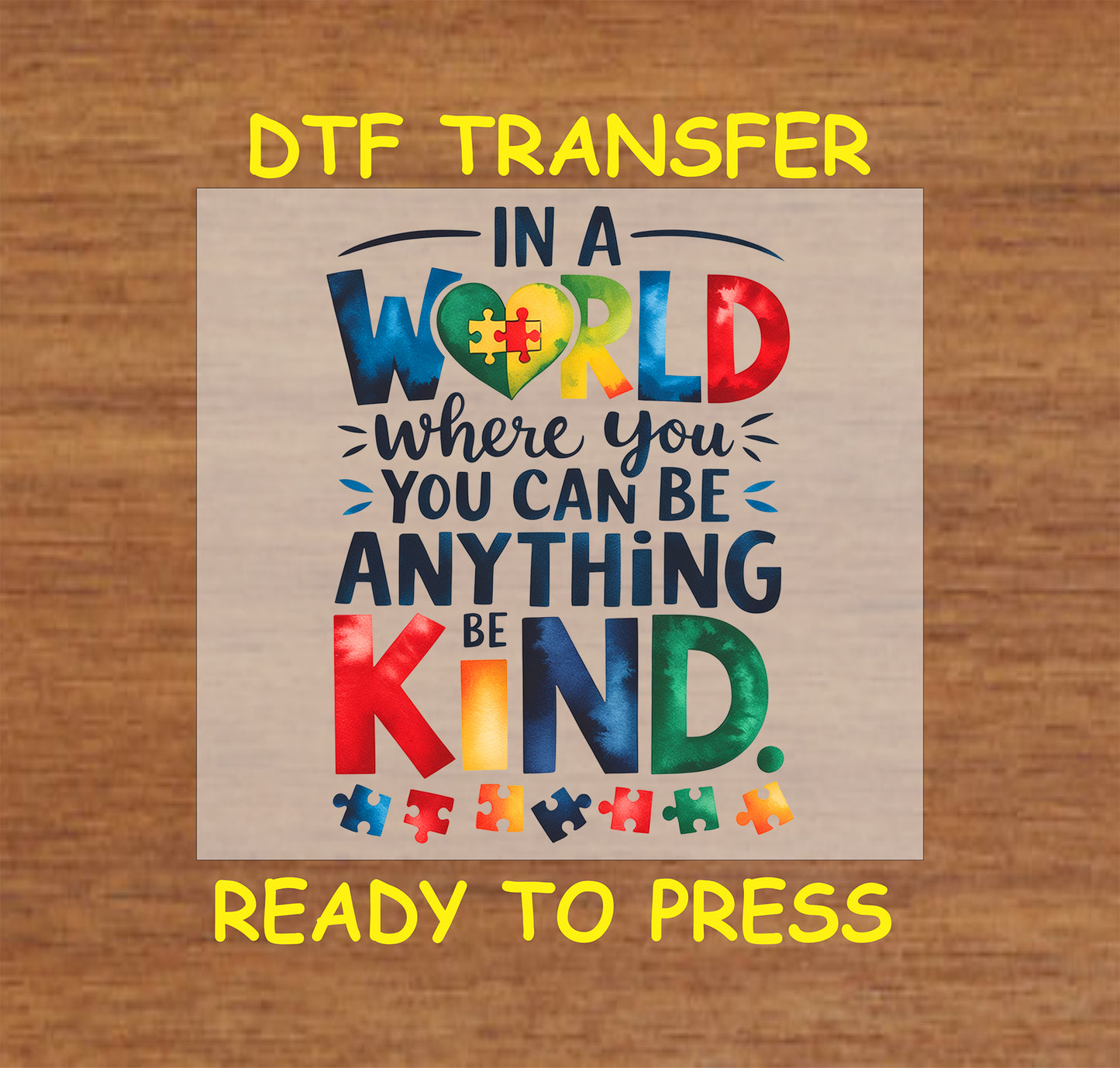 Be Kind autism awareness quote with puzzle pieces and colorful text.