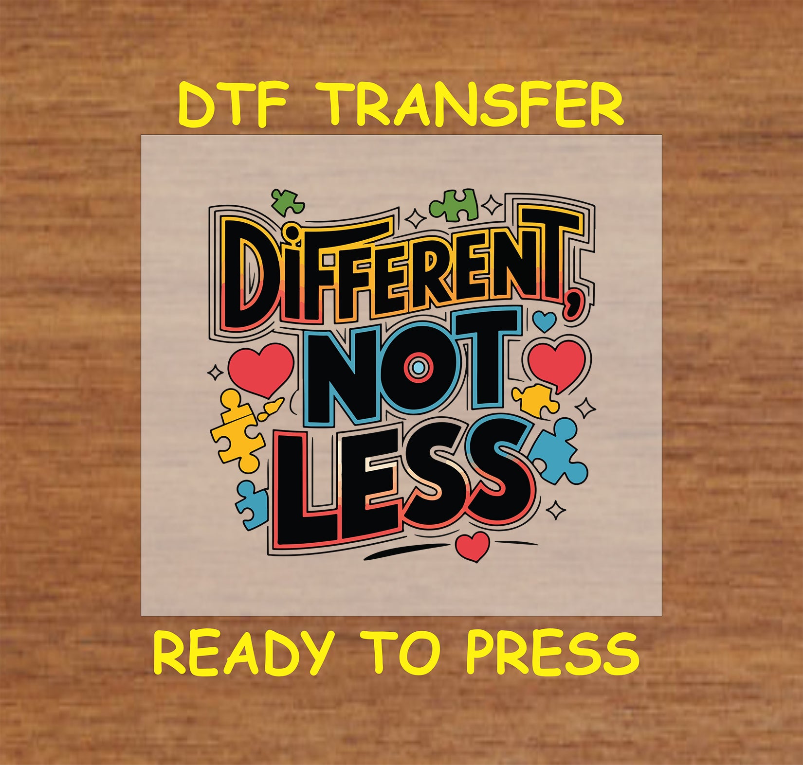 Bold text reading “Different, Not Less” with puzzle pieces and hearts.