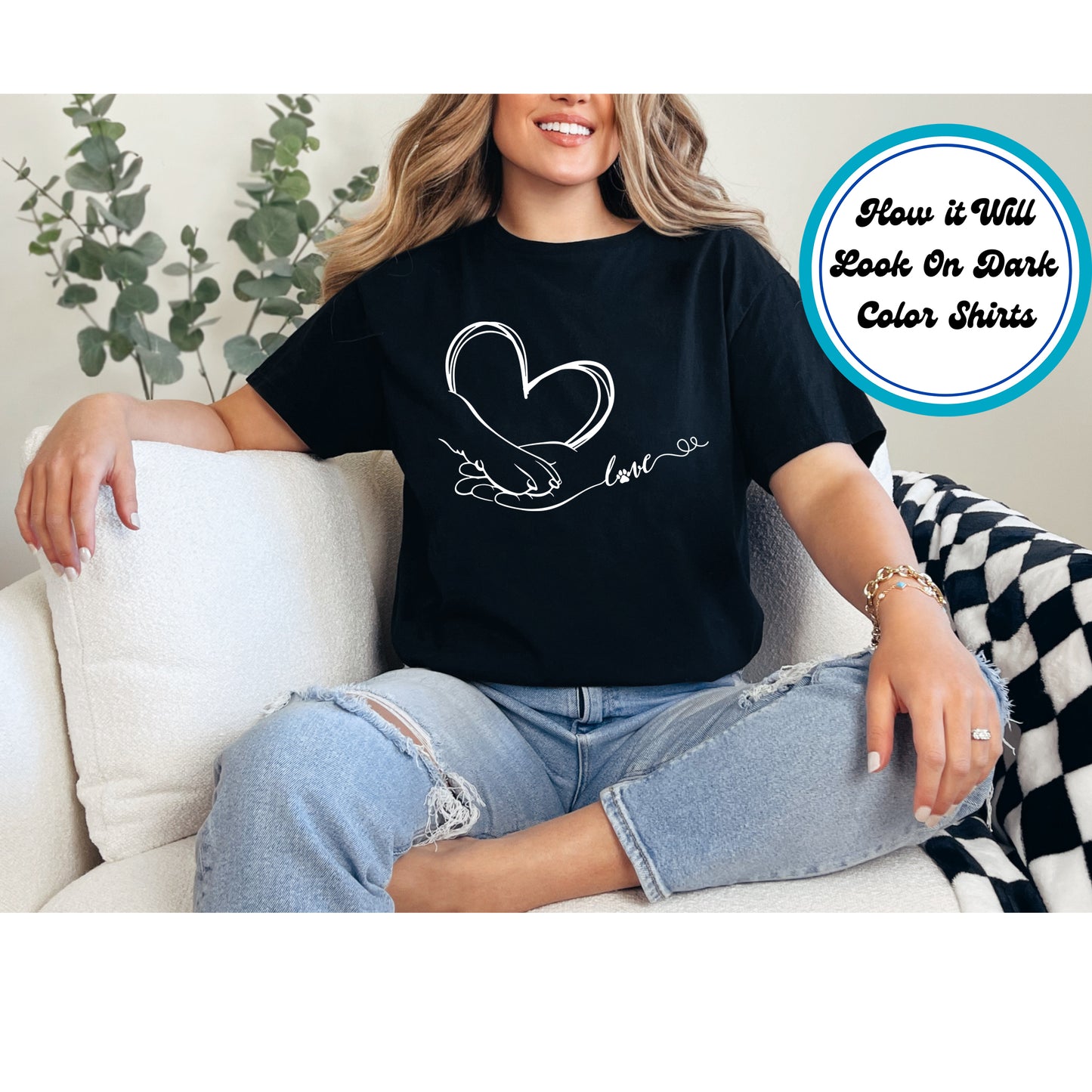 Dog DTF Transfer Iron On Heat Transfer - Ready to Press, Minimalist Heart And Paw Print DTF Transfer 5982