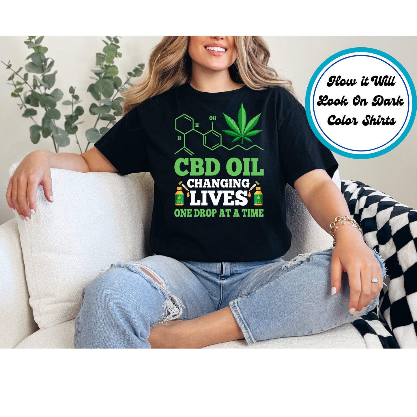 Cannabis DTF Transfer Iron On Heat Transfer - Ready to Press, CBD Oil Changing Lives DTF Transfer 6194