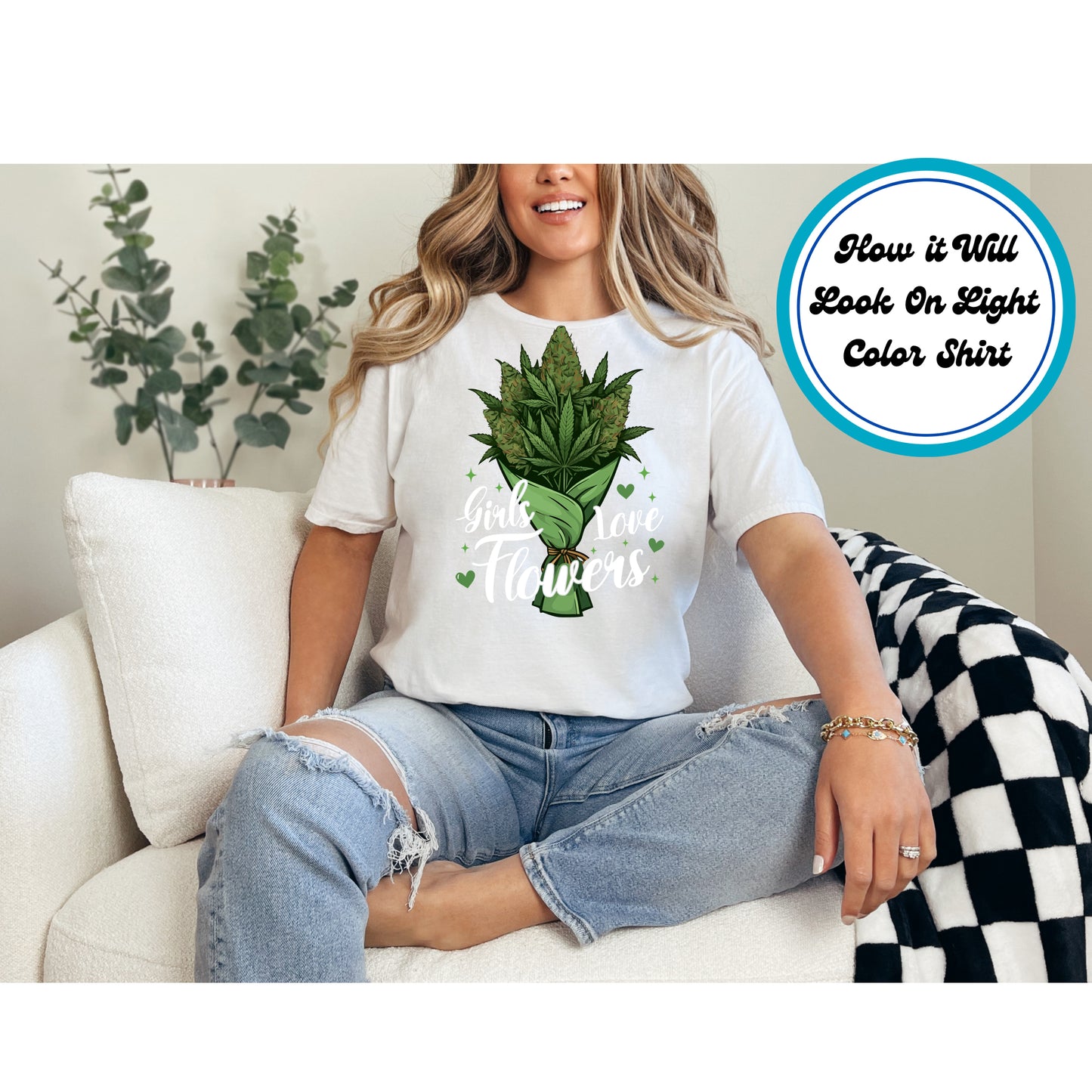Cannabis DTF Transfer Iron On Heat Transfer - Ready to Press, Girls Love Flowers DTF Transfer 6254