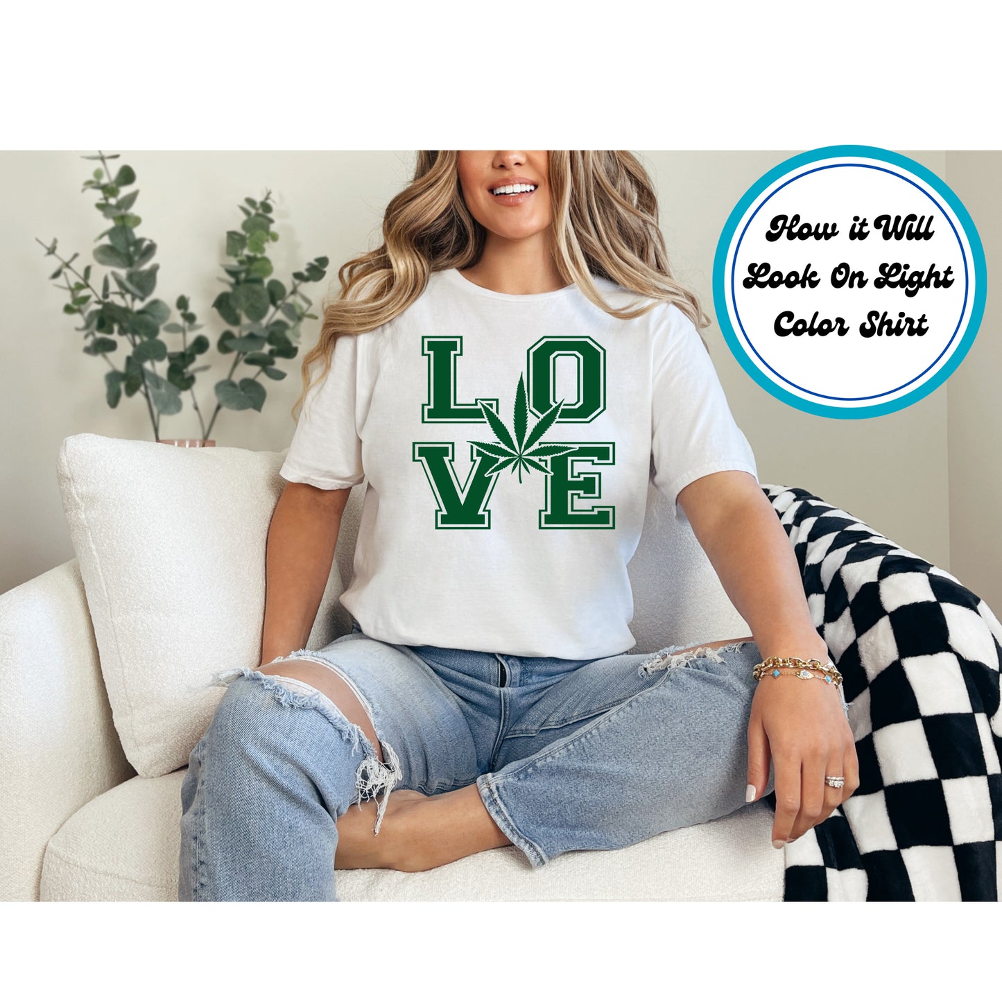 Cannabis DTF Transfer Iron On Heat Transfer - Ready to Press, LOVE Cannabis Leaf DTF Transfer 6260