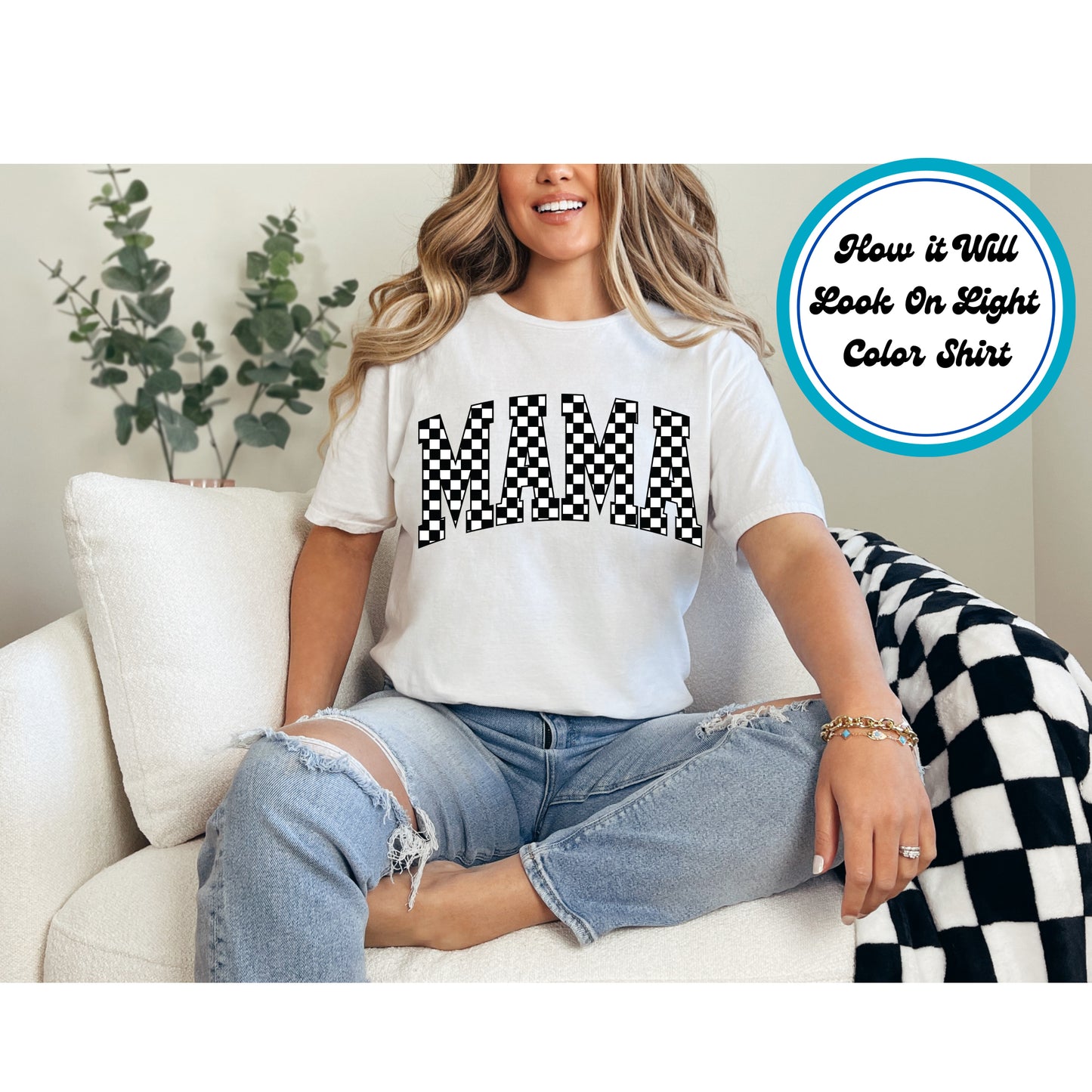 Mom DTF Transfer Iron On Heat Transfer - Ready to Press, Checkered Mama DTF Transfer 6645