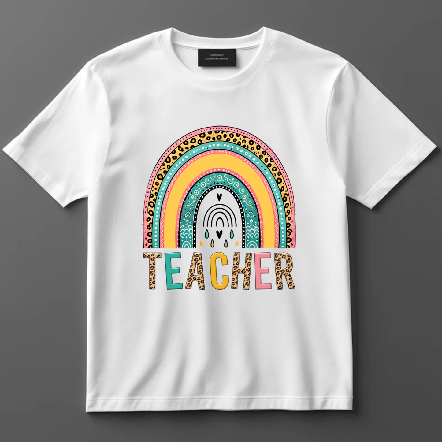 Teacher DTF Transfer Iron On Heat Transfer - Ready to Press, Rainbow Leopard Teacher DTF Transfer 6875