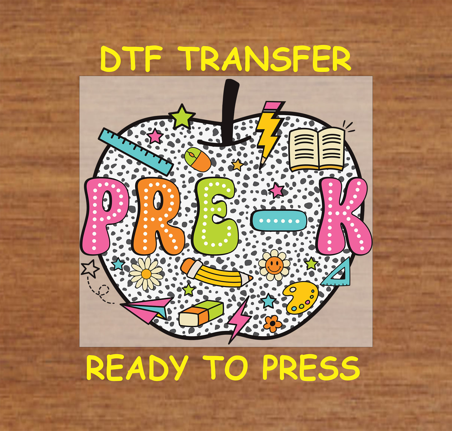 Teacher DTF Transfer Iron On Heat Transfer - Ready to Press, Polka Dot Pre-K DTF Transfer 6913
