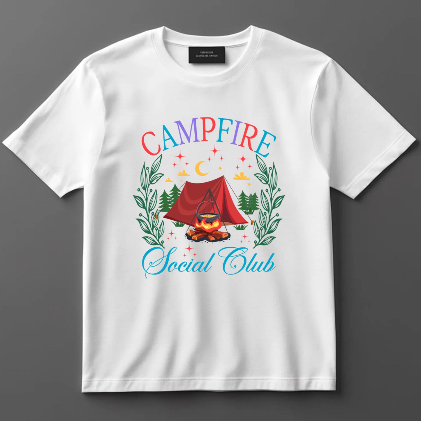 Camping DTF Transfer Iron On Heat Transfer - Ready to Press, Campfire Social Club DTF transfer 6955