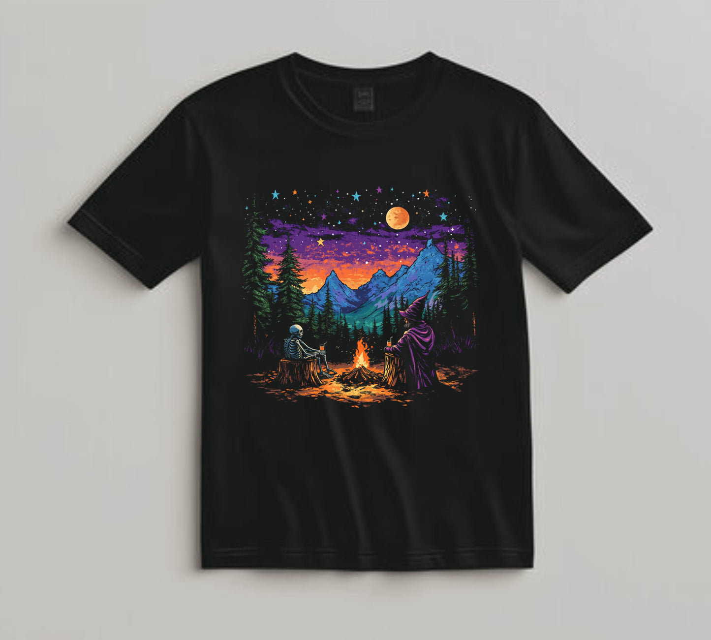 Camping DTF Transfer Iron On Heat Transfer - Ready to Press, Witch and Skeleton DTF transfer 7000