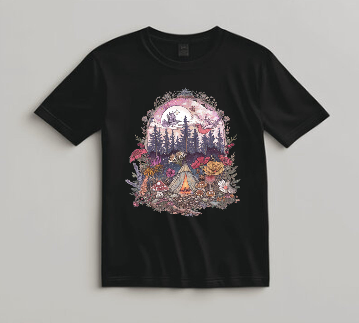 Camping DTF Transfer Iron On Heat Transfer - Ready to Press, Enchanted Forest DTF transfer 7004
