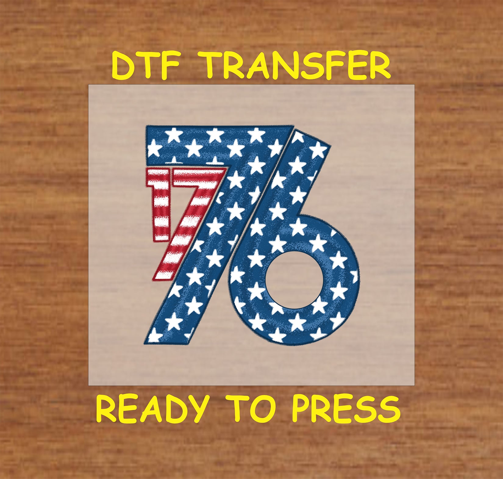 76 DTF transfer with stars and stripes American flag pattern.