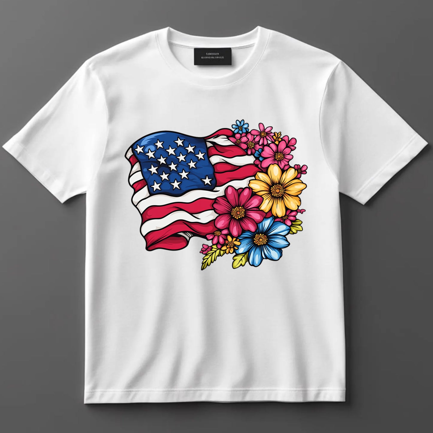 4th Of July DTF Transfer Iron On Heat Transfer - Ready to Press, Floral American Flag DTF Transfer 7157