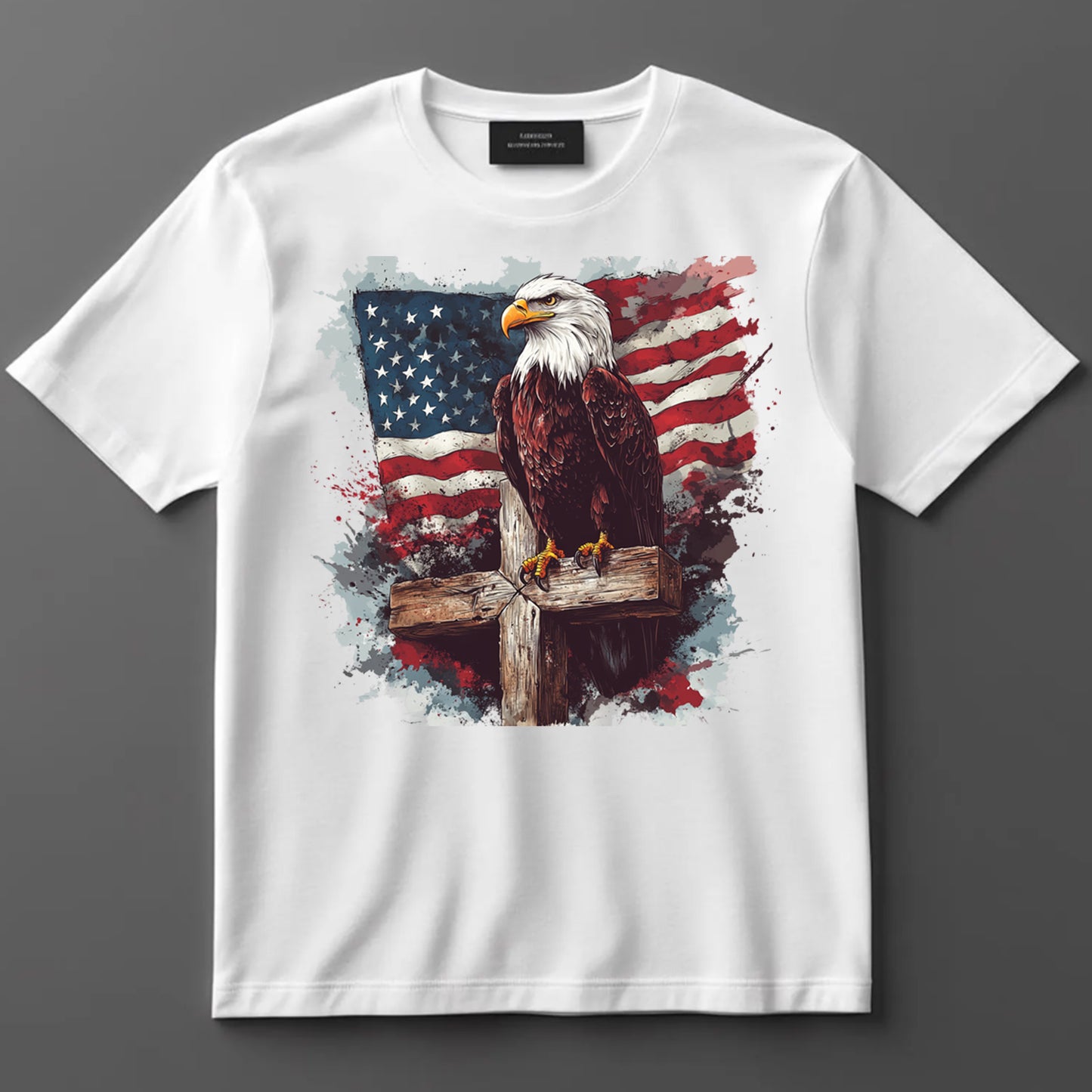 4th Of July DTF Transfer Iron On Heat Transfer - Ready to Press, Bald Eagle Cross and Flag DTF Transfer 7194