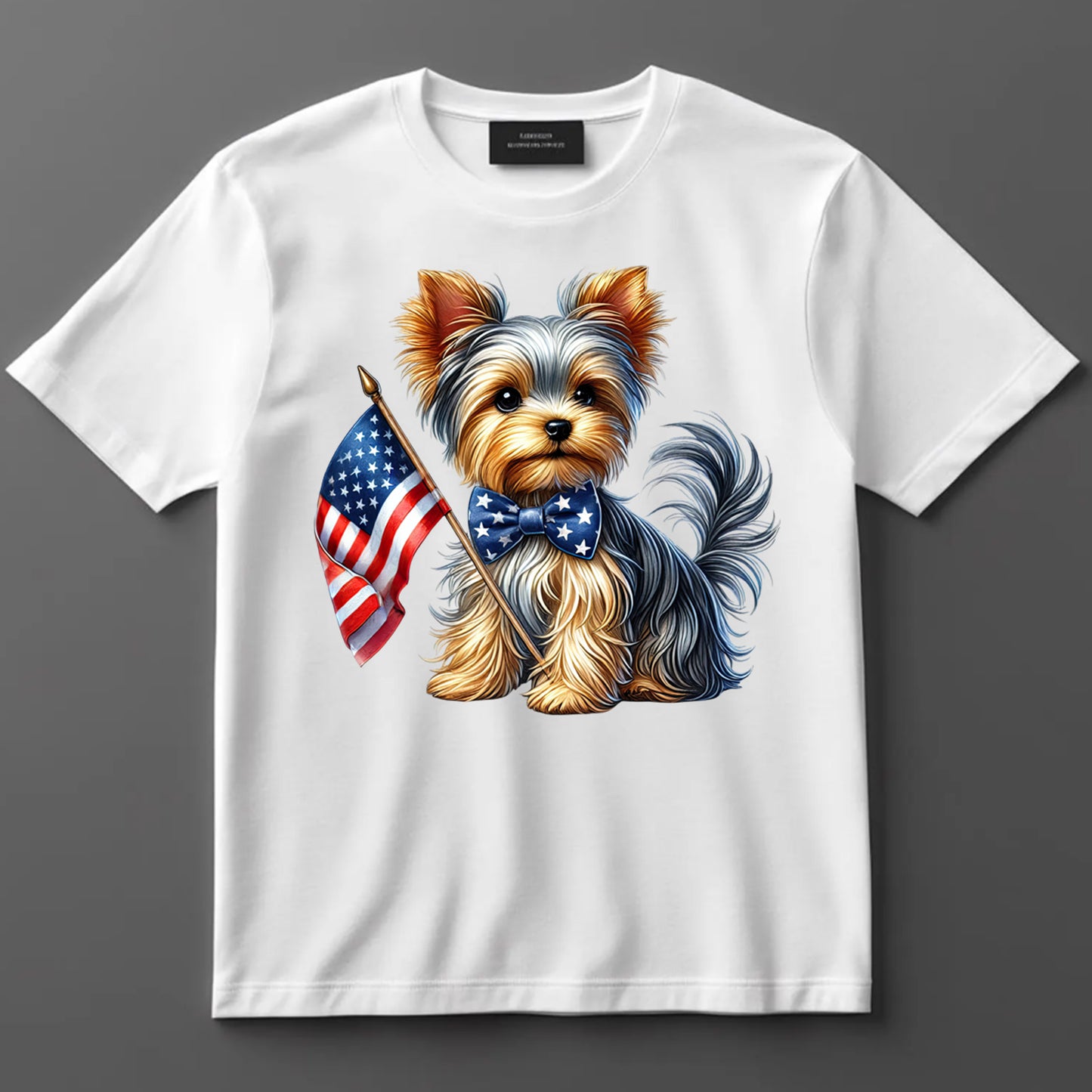 4th Of July DTF Transfer Iron On Heat Transfer - Ready to Press, Yorkie with American Flag DTF Transfer 7201