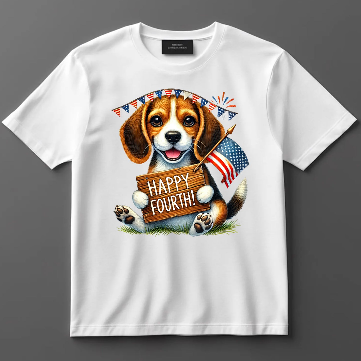 4th Of July DTF Transfer Iron On Heat Transfer - Ready to Press, Beagle Puppy with Flag DTF Transfer 7206