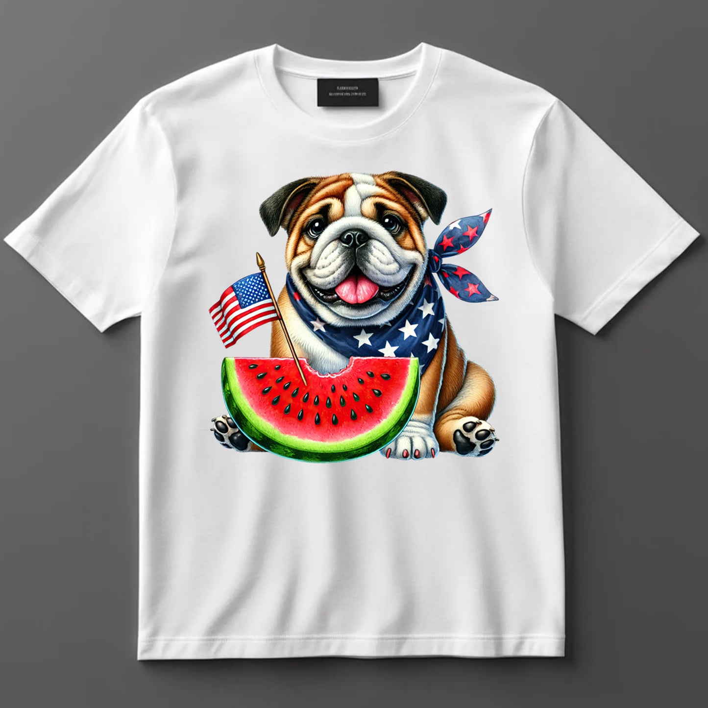 4th Of July DTF Transfer Iron On Heat Transfer - Ready to Press, Bulldog with Watermelon DTF Transfer 7209