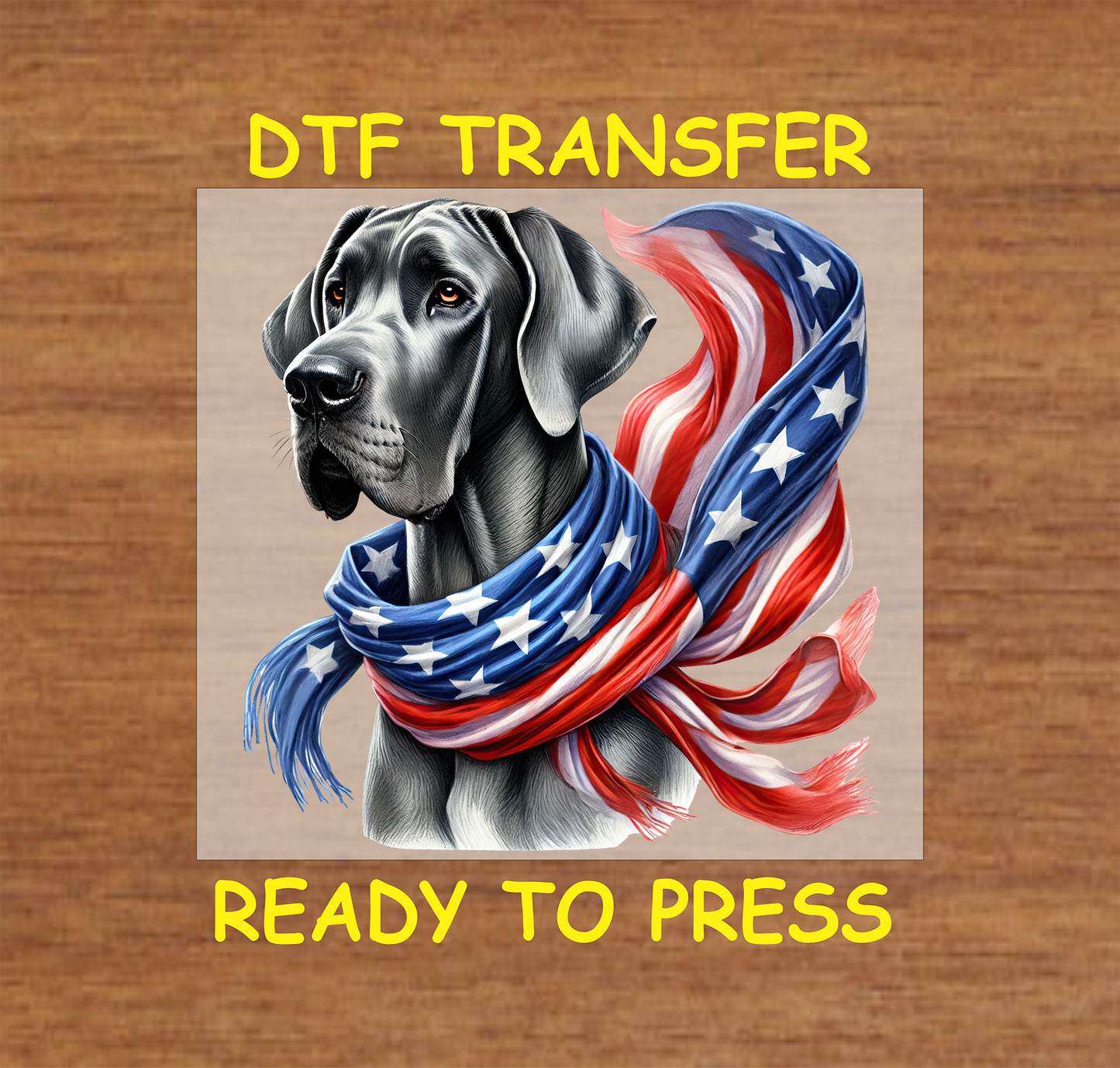 4th Of July DTF Transfer Iron On Heat Transfer - Ready to Press, Great Dane With American Flag DTF Transfer 7216