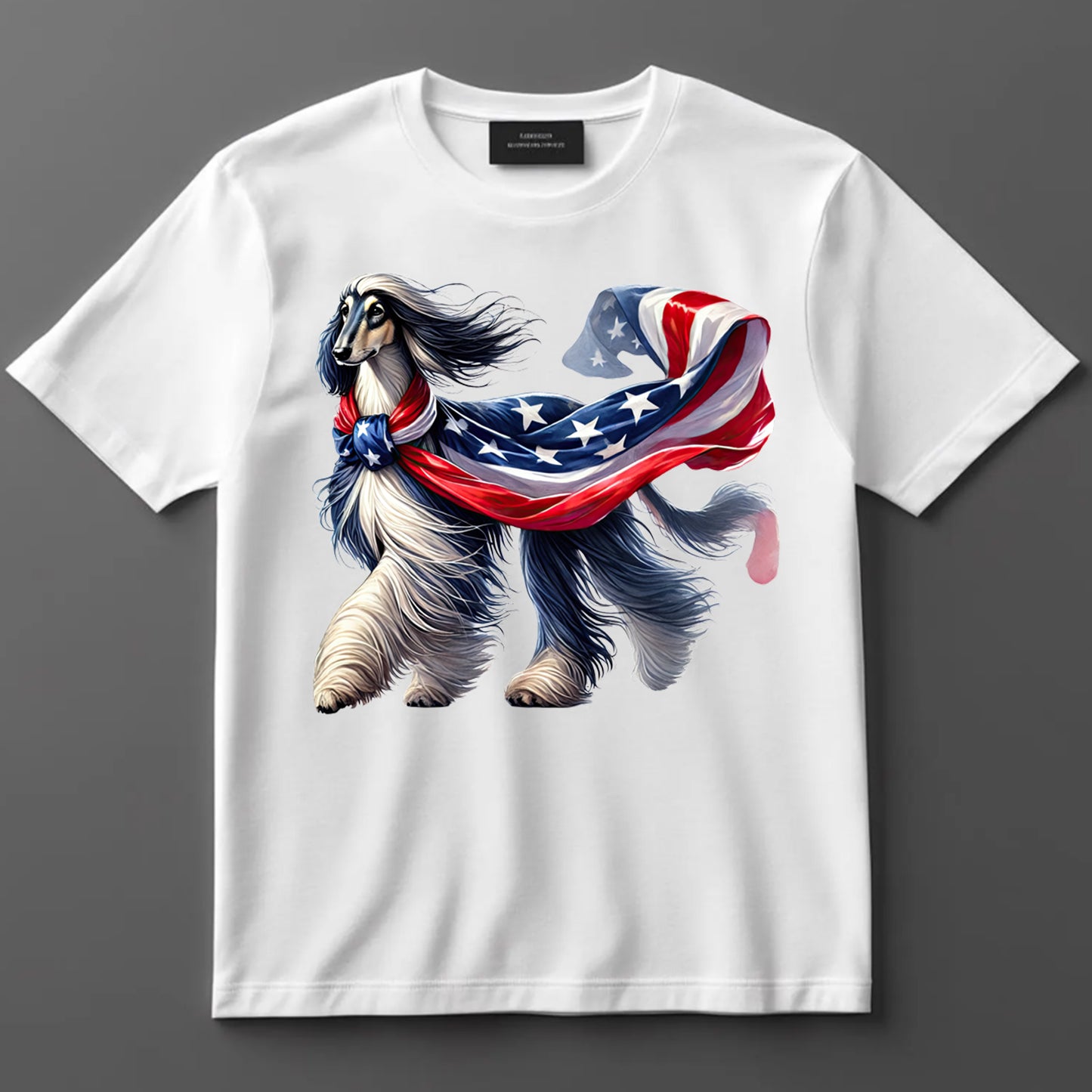 4th Of July DTF Transfer Iron On Heat Transfer - Ready to Press, Afghan Hound With American Flag DTF Transfer 7217