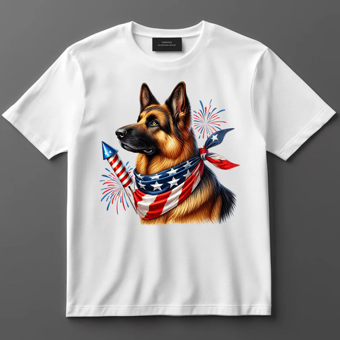 4th Of July DTF Transfer Iron On Heat Transfer - Ready to Press, German Shepherd with Fireworks DTF Transfer 7226