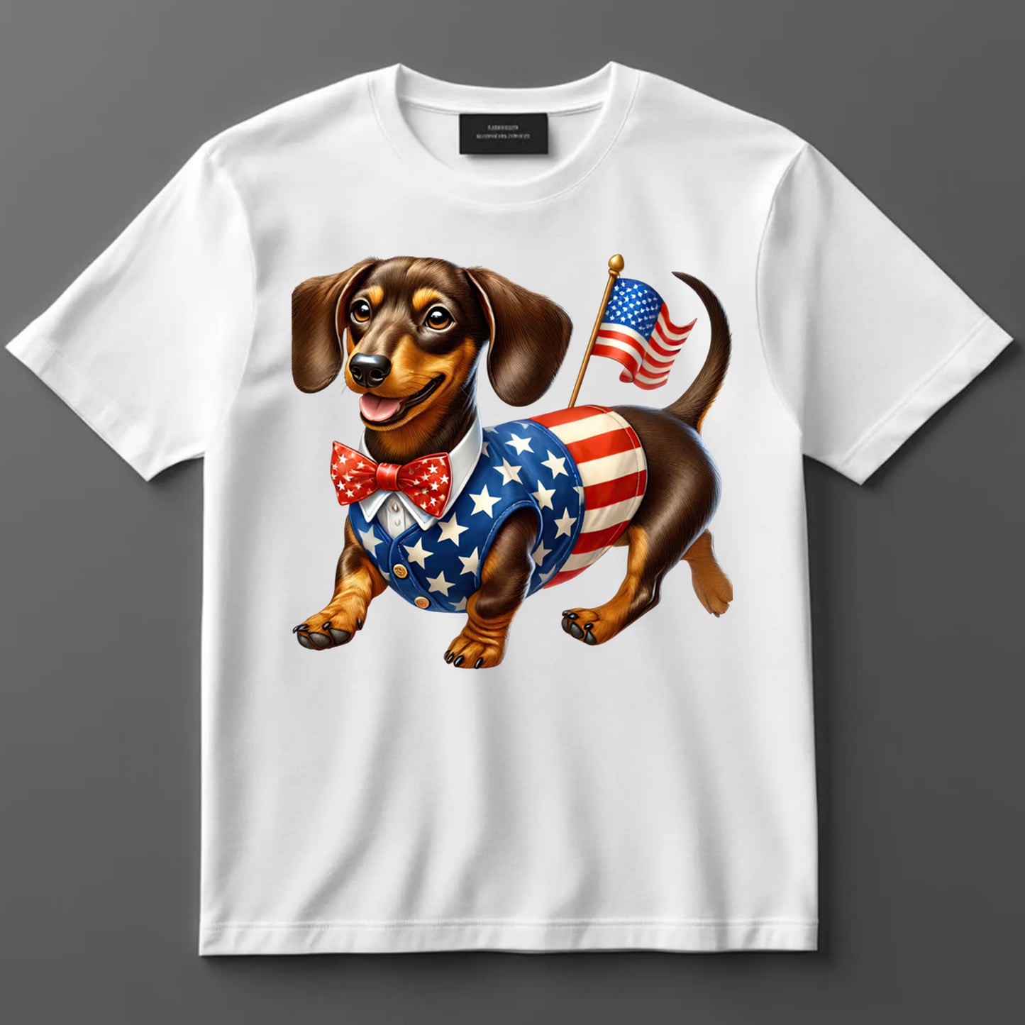 4th Of July DTF Transfer Iron On Heat Transfer - Ready to Press, Dachshund in Patriotic Vest DTF Transfer 7232