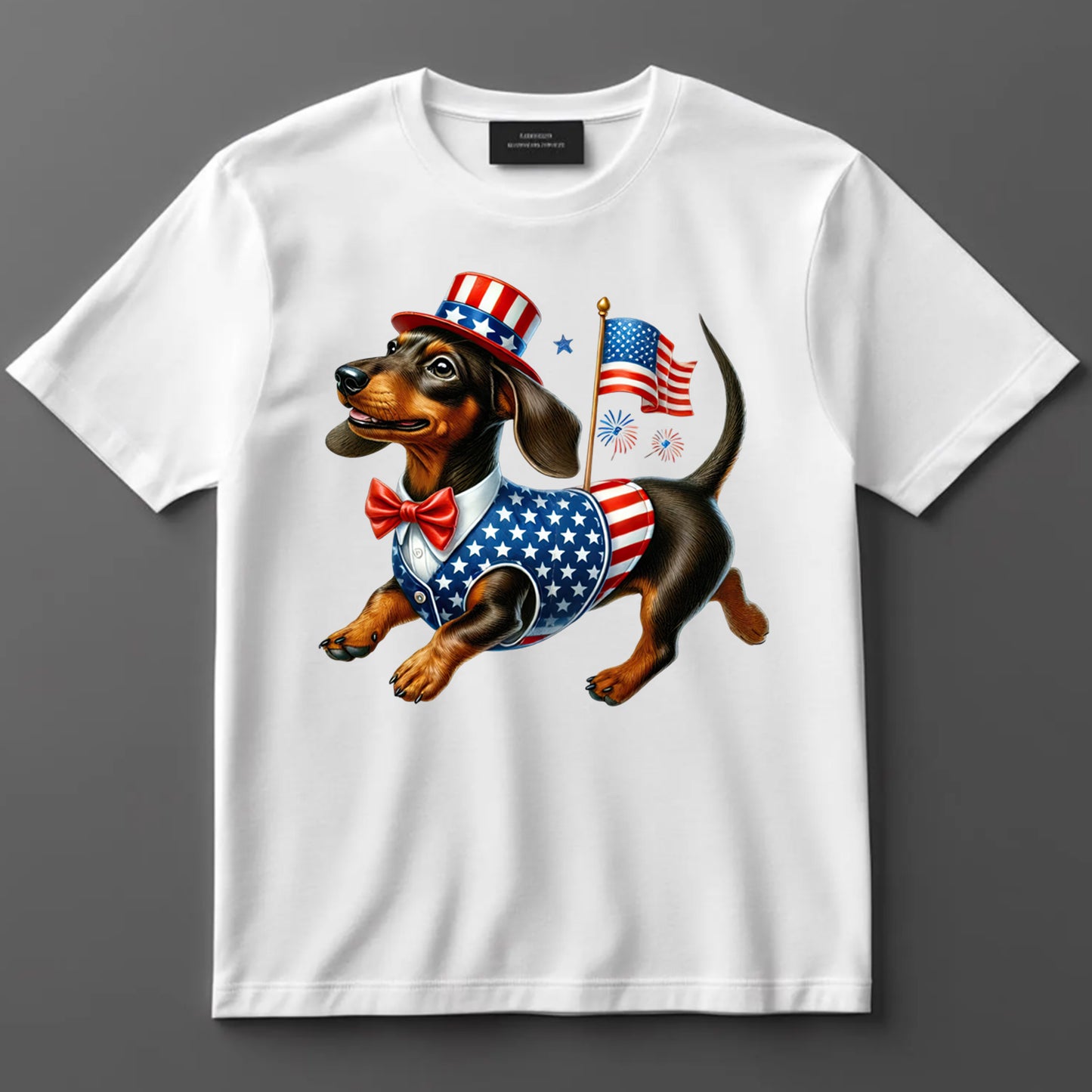 4th Of July DTF Transfer Iron On Heat Transfer - Ready to Press, Dachshund in Patriotic Vest DTF Transfer 7246
