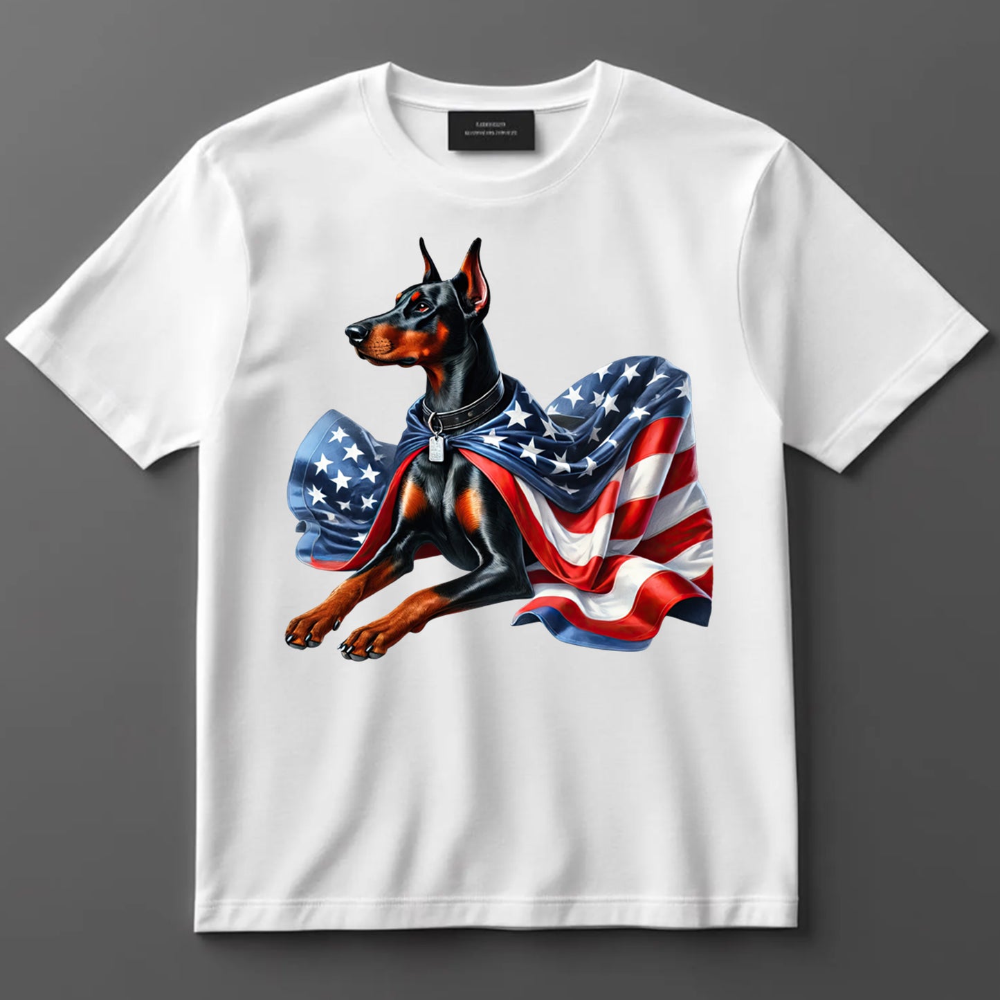 4th Of July DTF Transfer Iron On Heat Transfer - Ready to Press, Doberman with American Flag DTF Transfer 7257