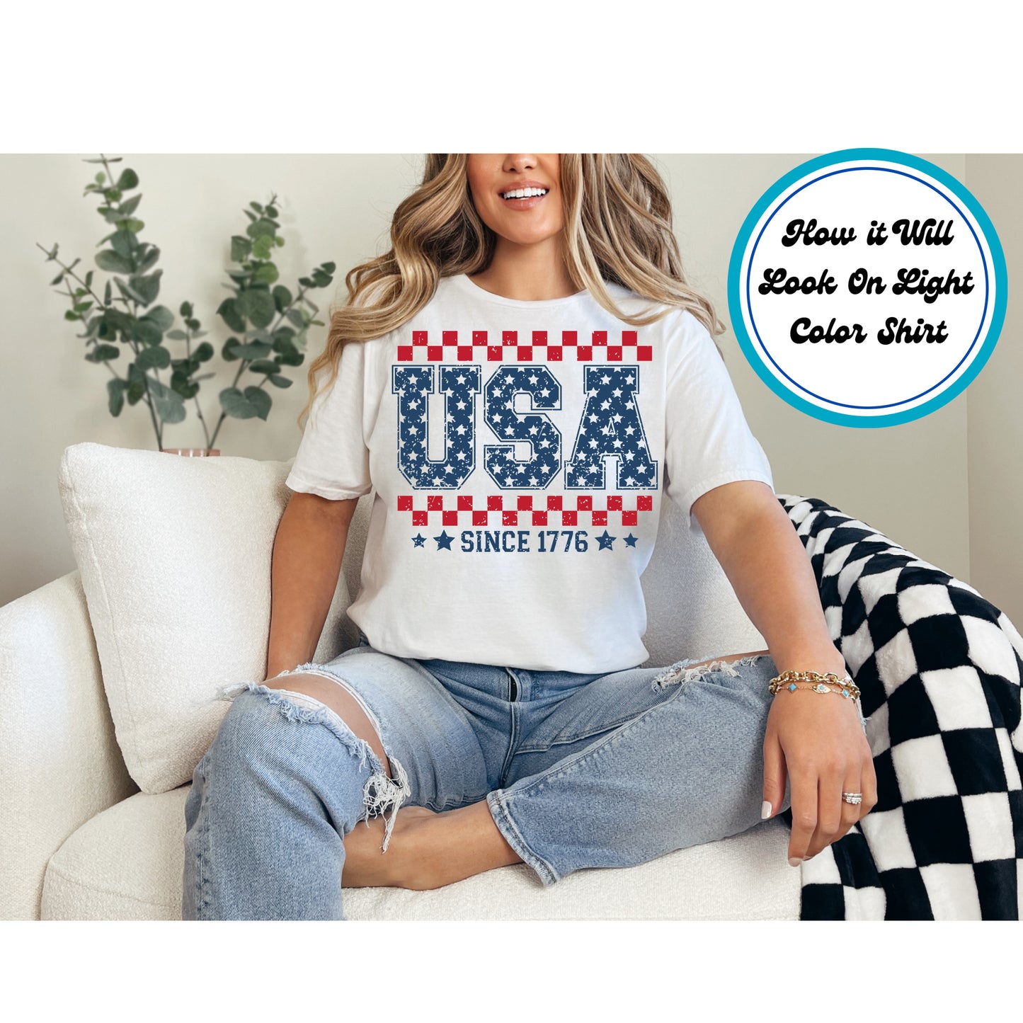 4th Of July DTF Transfer Iron On Heat Transfer - Ready to Press, Distressed USA Since 1776 DTF Transfer 7268