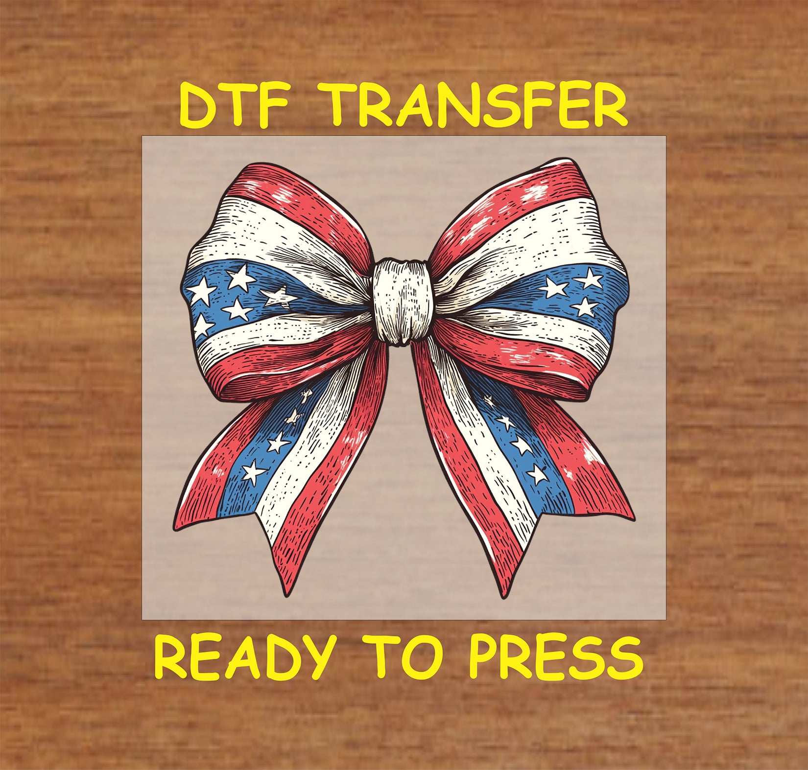 American flag bow with stars and stripes DTF transfer.