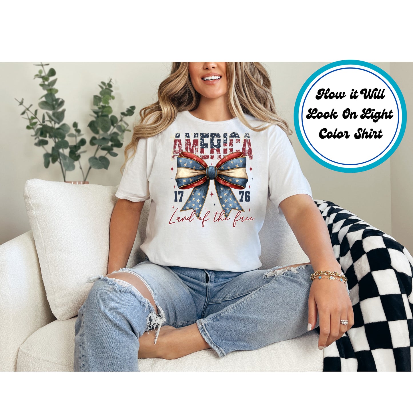 4th Of July DTF Transfer Iron On Heat Transfer - Ready to Press, America 1776 Bow DTF Transfer 7283