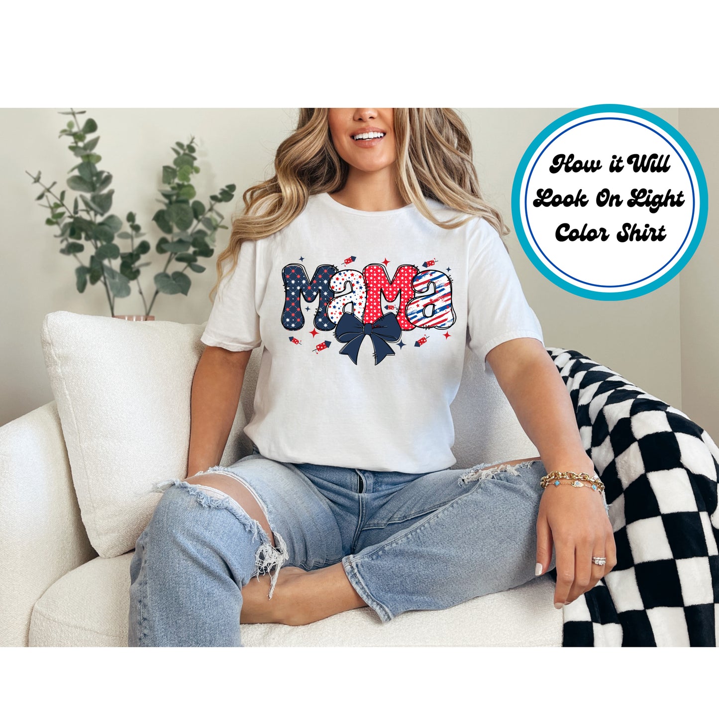 4th Of July DTF Transfer Iron On Heat Transfer - Ready to Press, Patriotic Mama DTF Transfer 7289