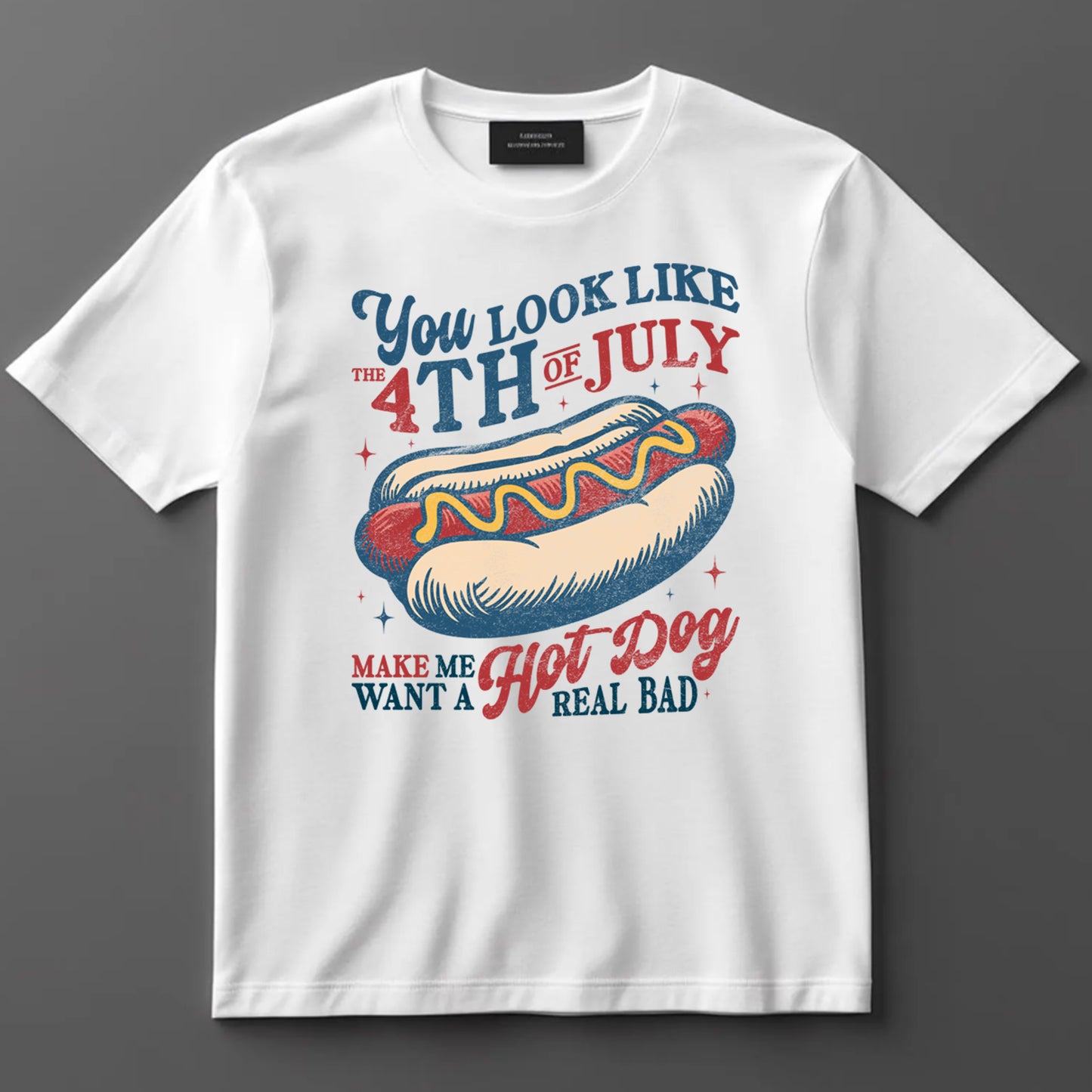 4th Of July DTF Transfer Iron On Heat Transfer - Ready to Press, Distressed Funny Patriotic Hot Dog DTF Transfer 7296