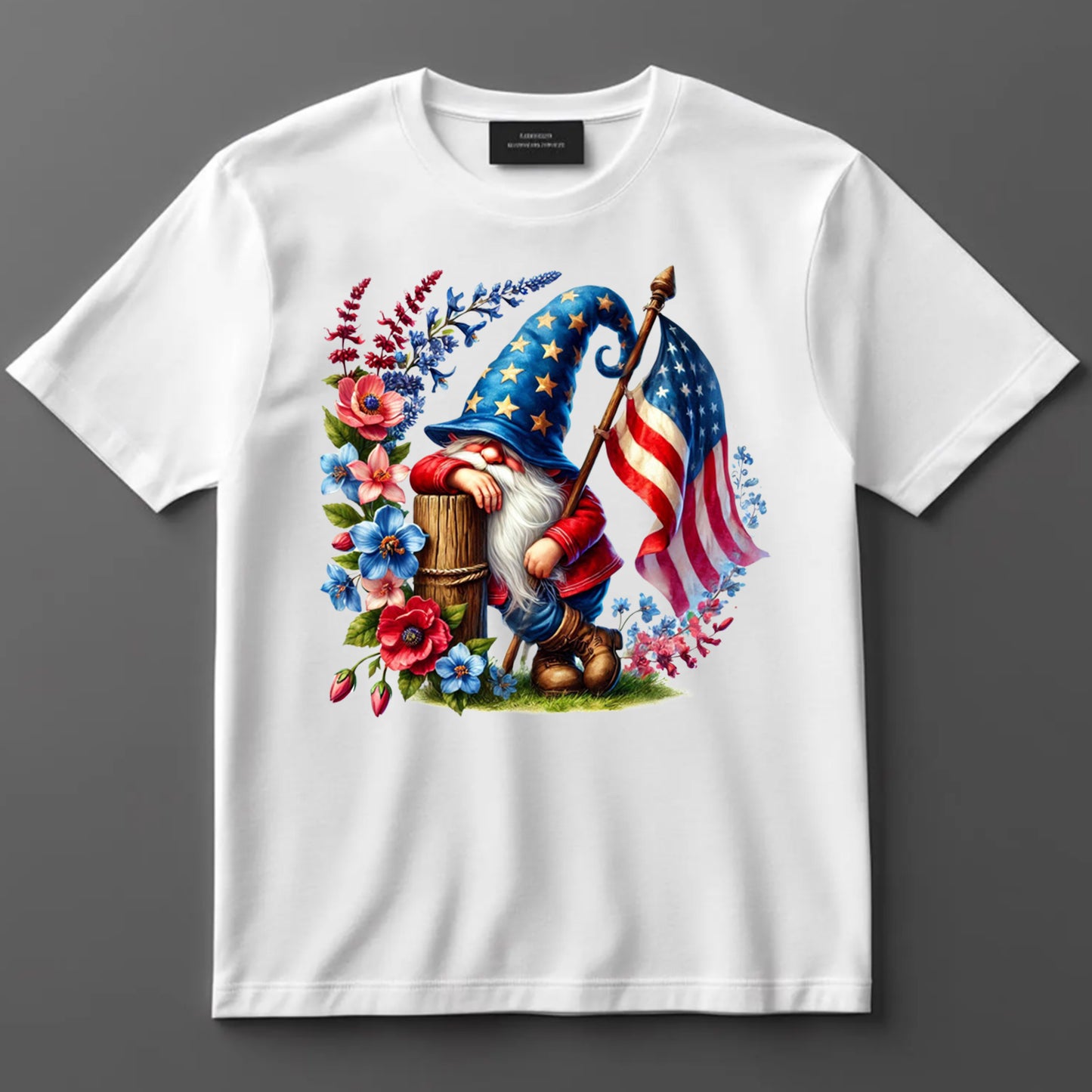 4th Of July DTF Transfer Iron On Heat Transfer - Ready to Press, Patriotic Gnome with Flag DTF Transfer 7302