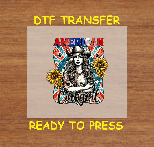 4th Of July DTF Transfer Iron On Heat Transfer - Ready to Press, American Cowgirl DTF Transfer 7308
