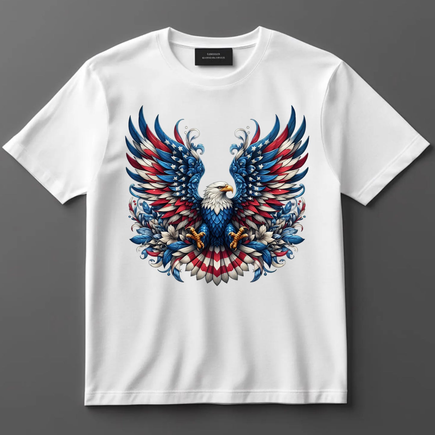 4th Of July DTF Transfer Iron On Heat Transfer - Ready to Press, Floral Patriotic Eagle DTF Transfer 7334