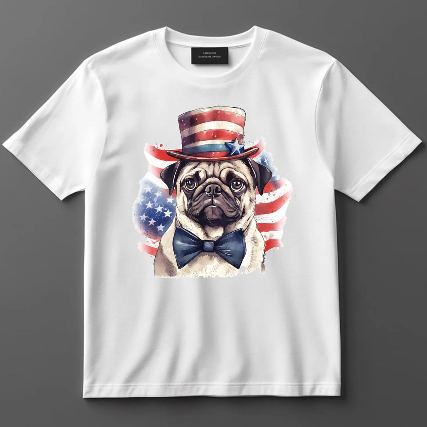 4th Of July DTF Transfer Iron On Heat Transfer - Ready to Press, Patriotic Pug DTF Transfer 7350