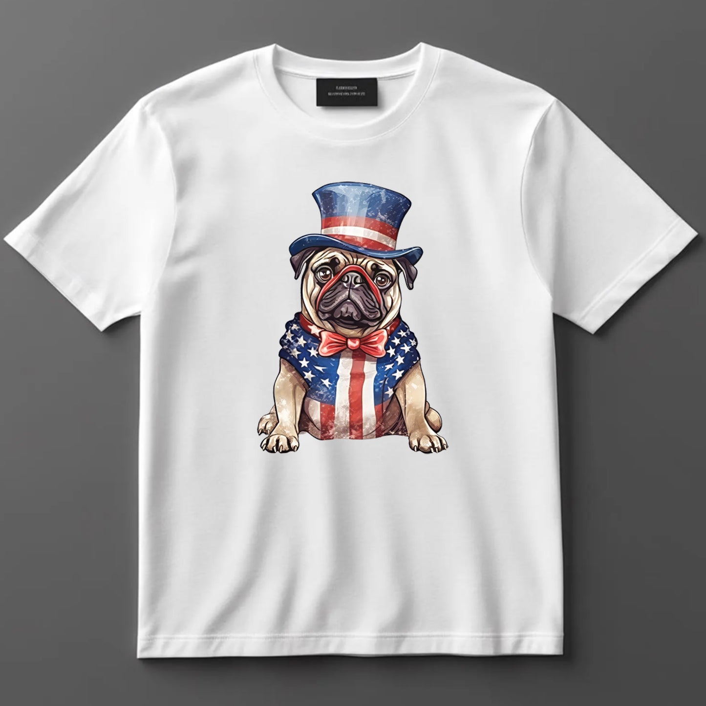 4th Of July DTF Transfer Iron On Heat Transfer - Ready to Press, Patriotic Pug DTF Transfer 7358