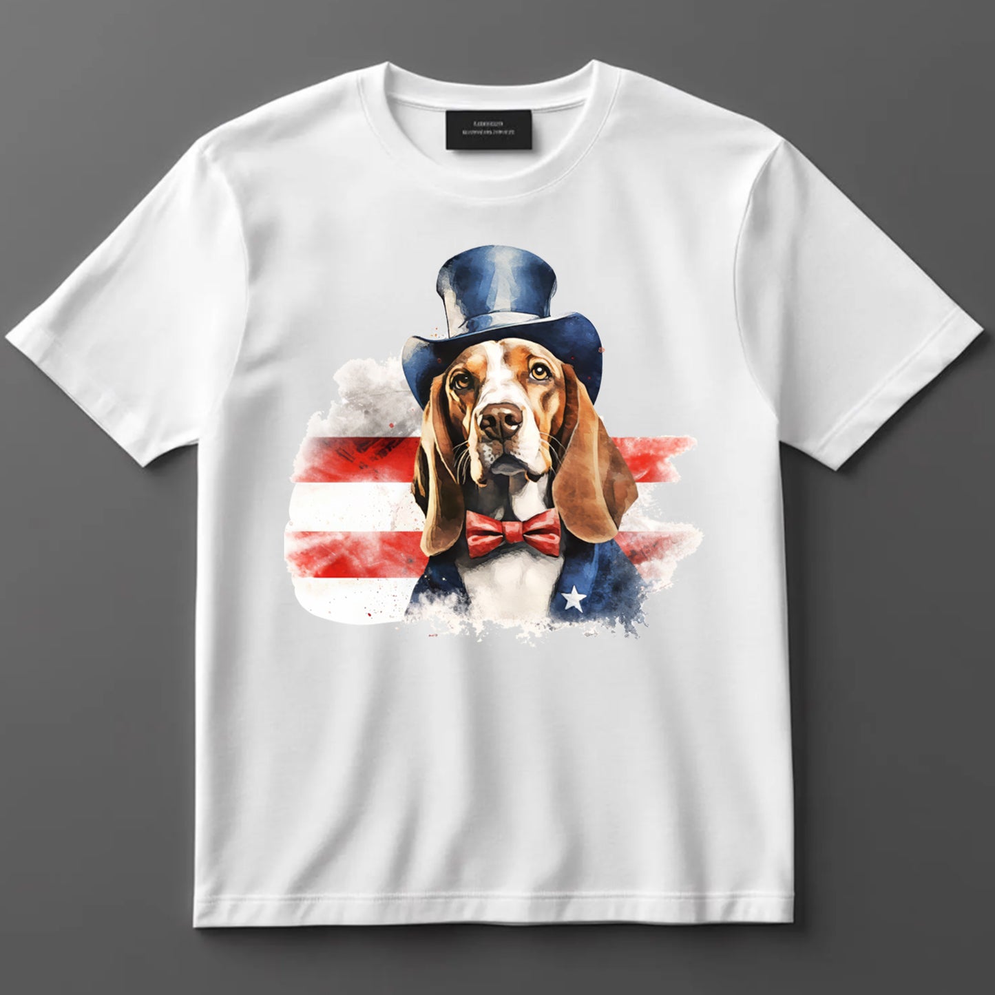 4th Of July DTF Transfer Iron On Heat Transfer - Ready to Press, Patriotic Basset Hound DTF Transfer 7363