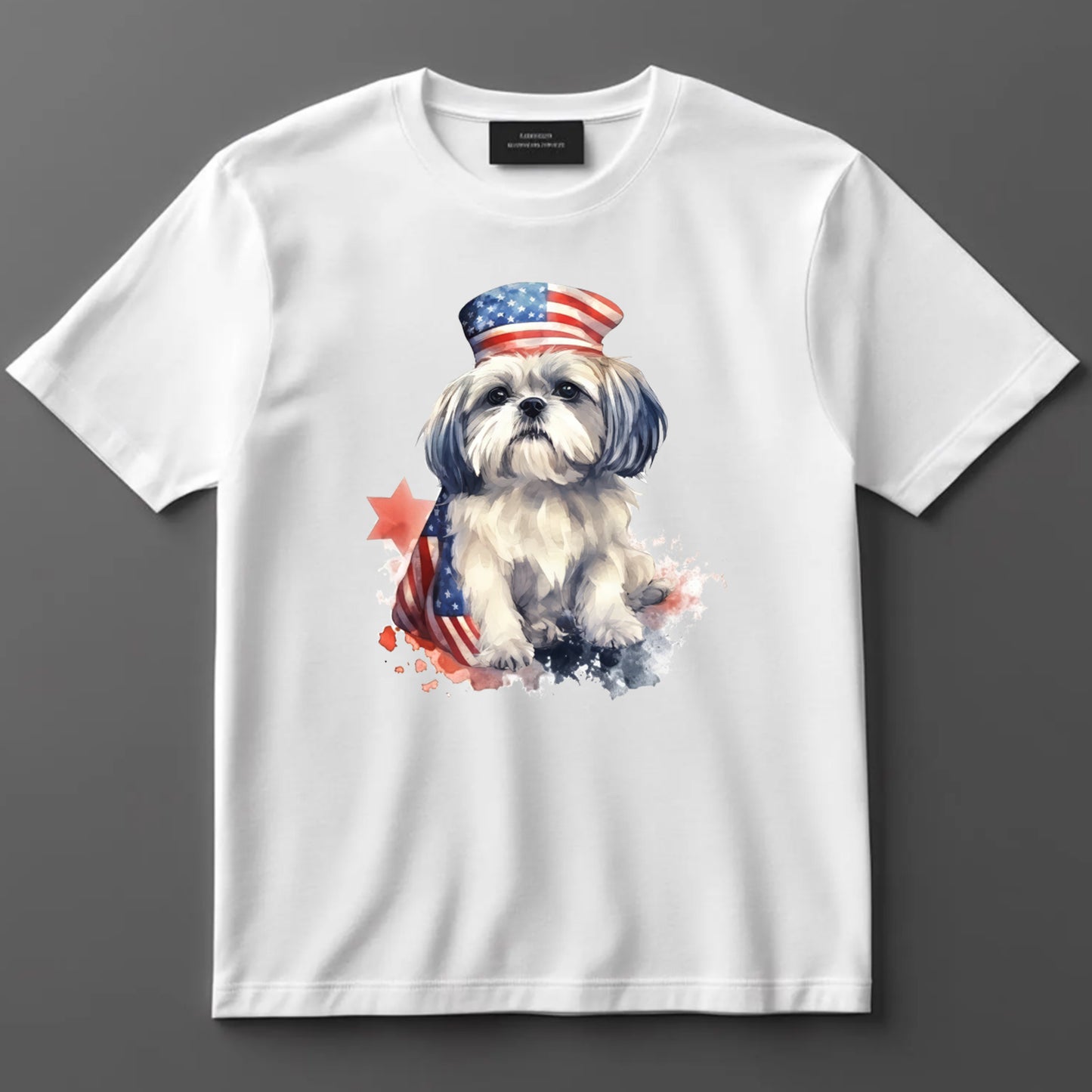 4th Of July DTF Transfer Iron On Heat Transfer - Ready to Press, Patriotic Shih Tzu DTF Transfer 7367