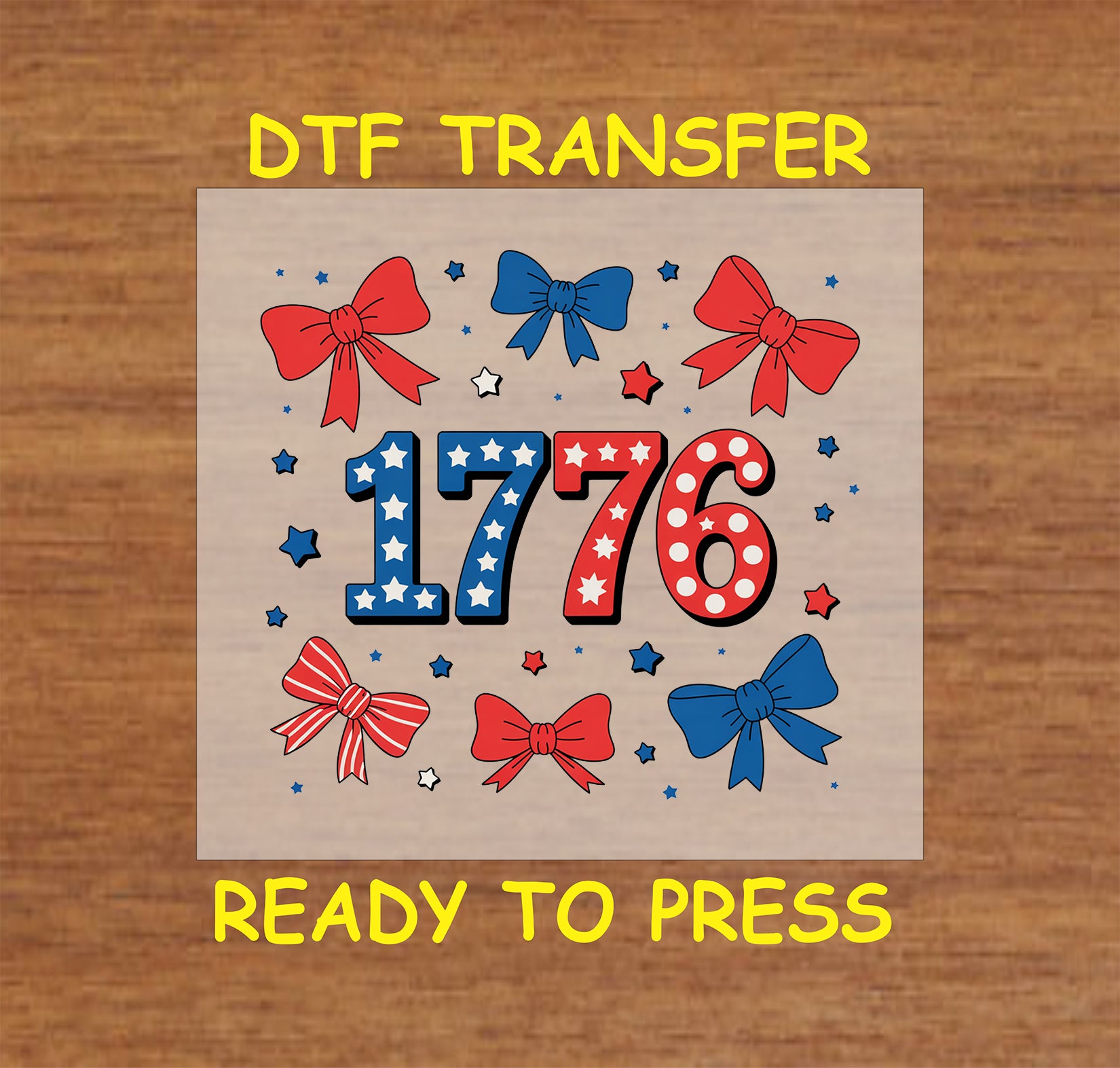 1776 with red and blue bows and stars.