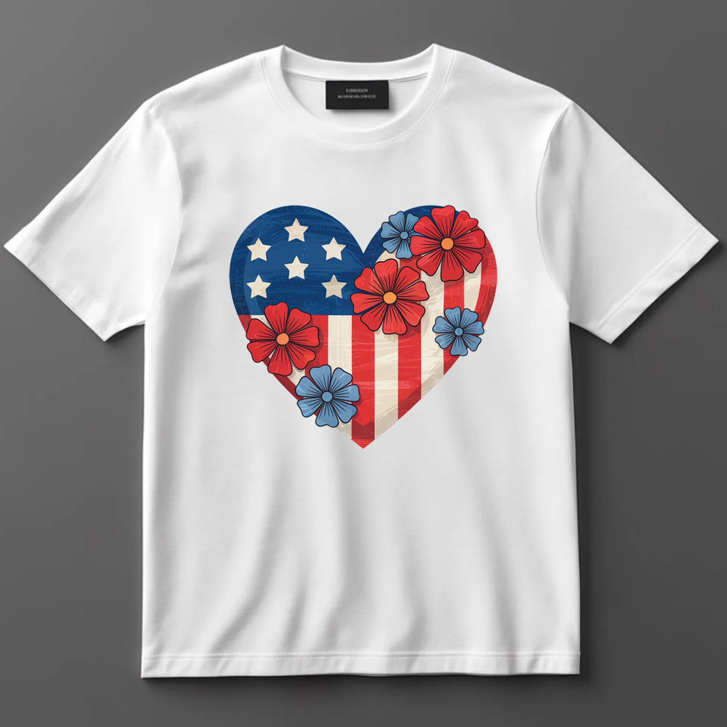 4th Of July DTF Transfer Iron On Heat Transfer - Ready to Press, American Flag Heart DTF Transfer 7407