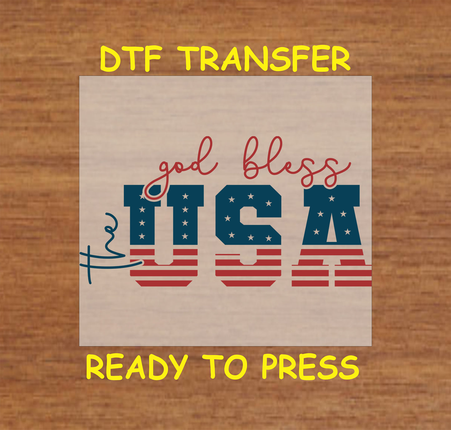 God Bless the USA text with stars and stripes in red, white, and blue.