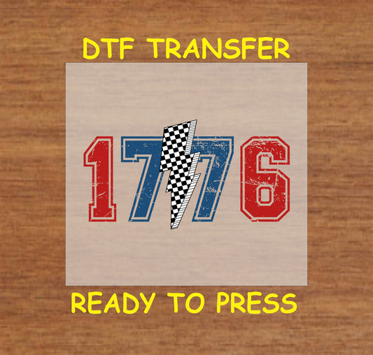 4th Of July DTF Transfer Iron On Heat Transfer - Ready to Press, 1776 Lightning Bolt DTF Transfer 7416