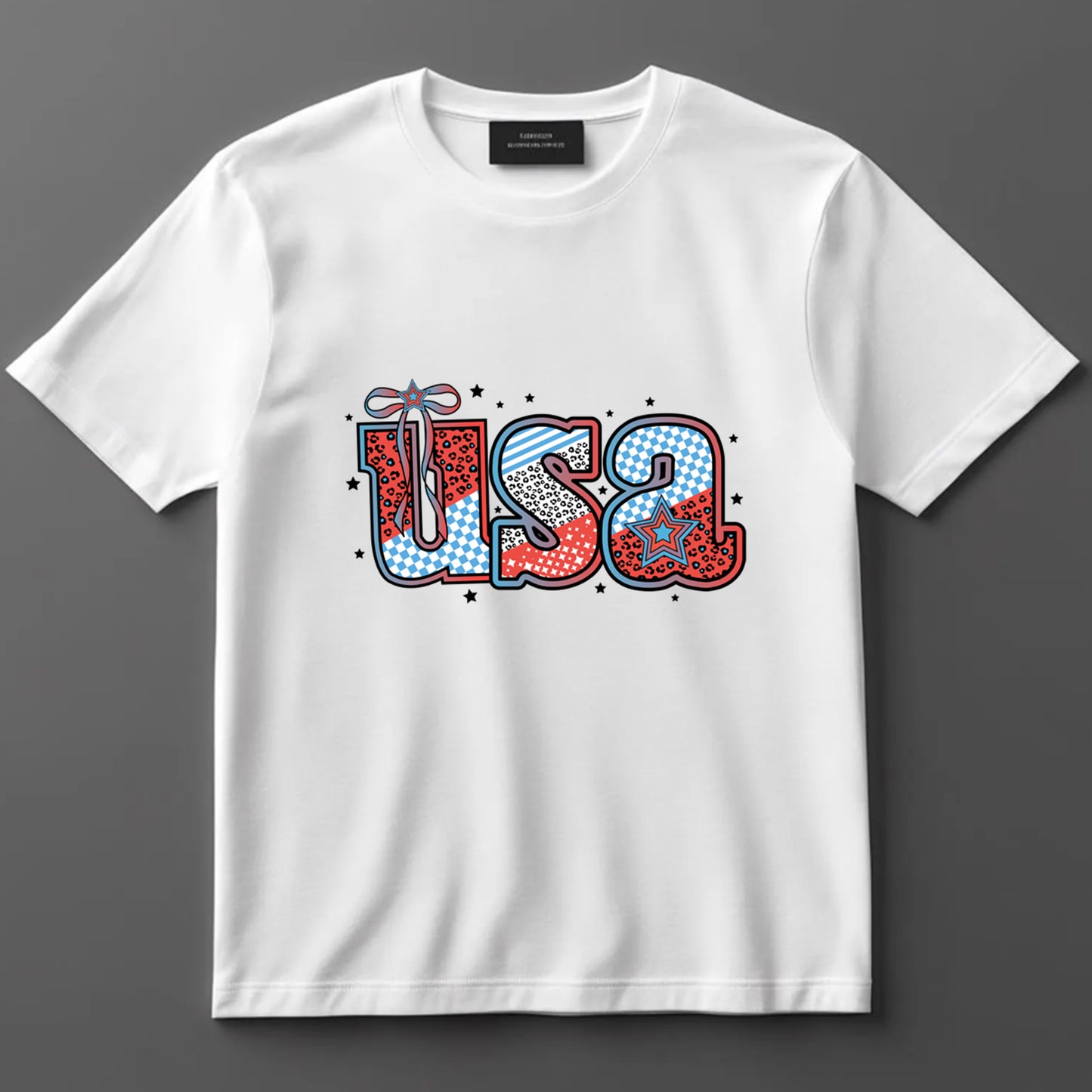 4th Of July DTF Transfer Iron On Heat Transfer - Ready to Press, USA Patchwork Bow DTF Transfer 7418