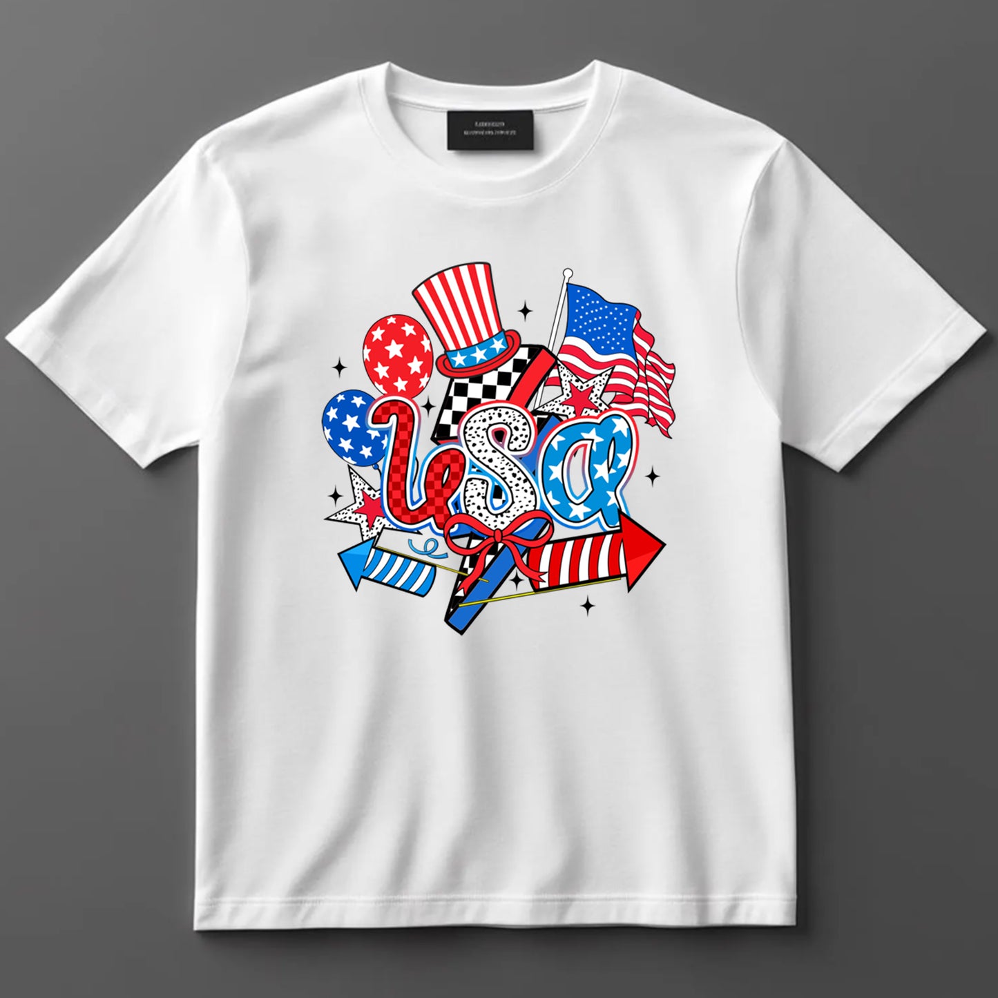 4th Of July DTF Transfer Iron On Heat Transfer - Ready to Press, USA Fireworks and Stars DTF Transfer 7428