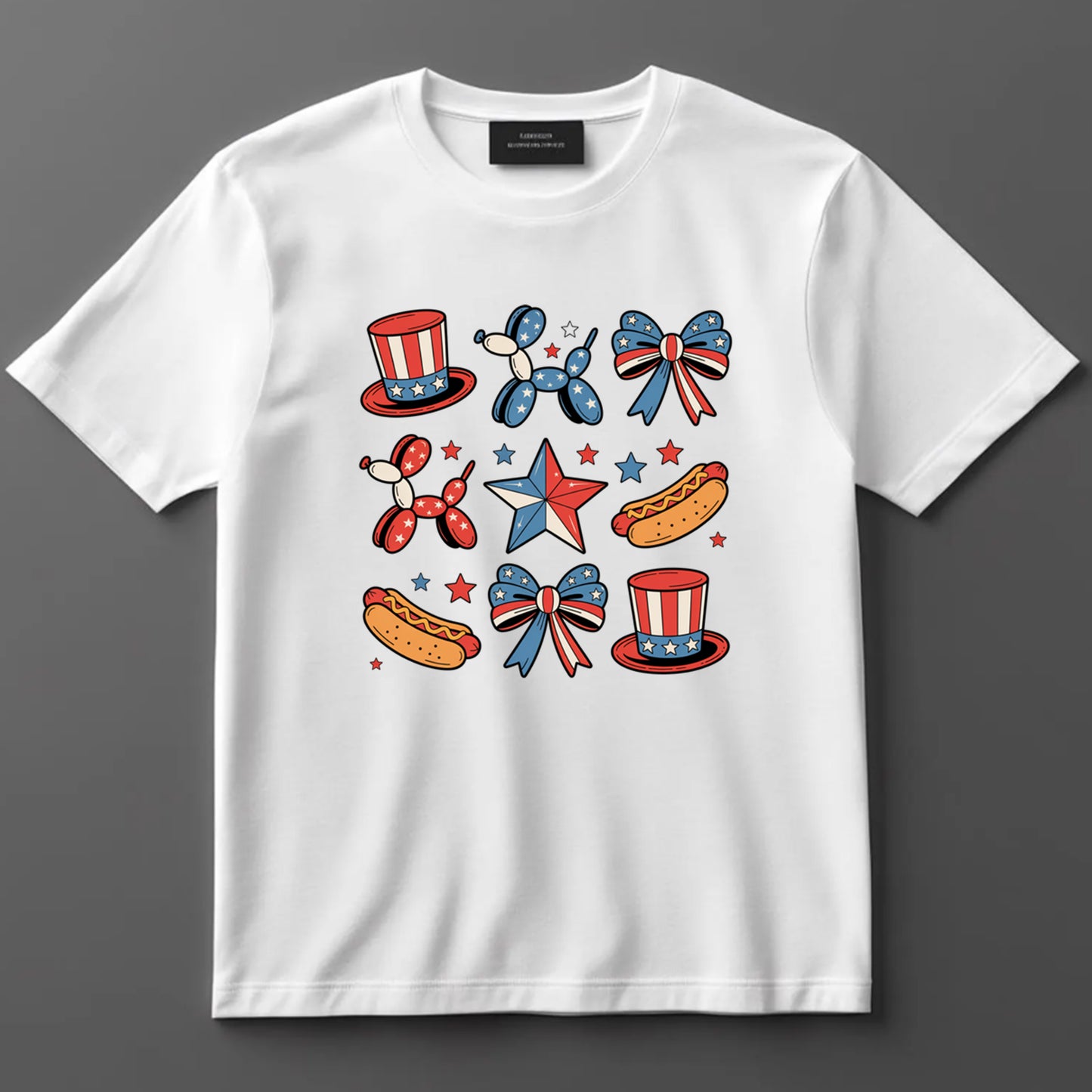 4th Of July DTF Transfer Iron On Heat Transfer - Ready to Press, Patriotic Balloons and Hot Dogs DTF Transfer 7442