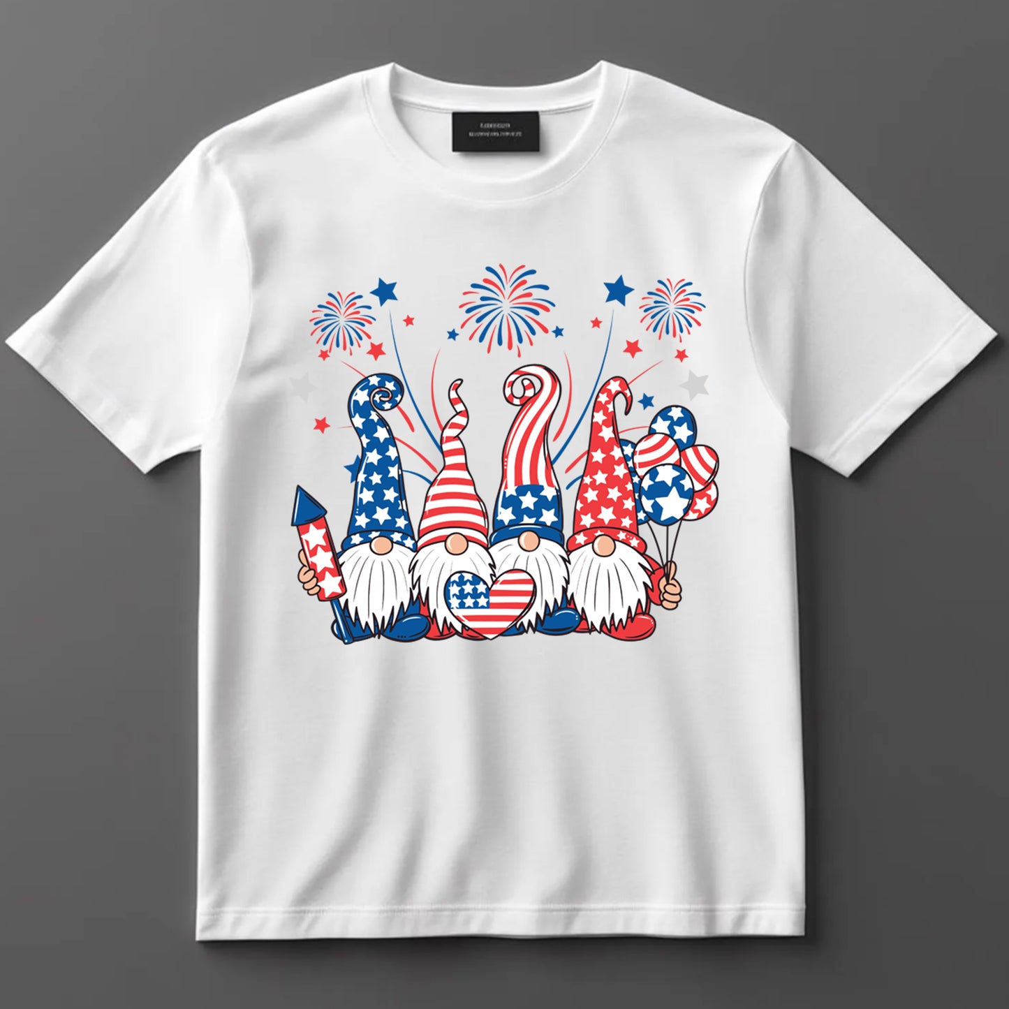 4th Of July DTF Transfer Iron On Heat Transfer - Ready to Press, Patriotic Gnome DTF Transfer 7743