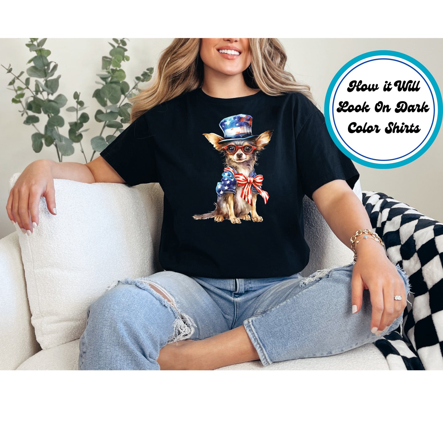 4th Of July DTF Transfer Iron On Heat Transfer - Ready to Press, Patriotic Chihuahua DTF Transfer 7792