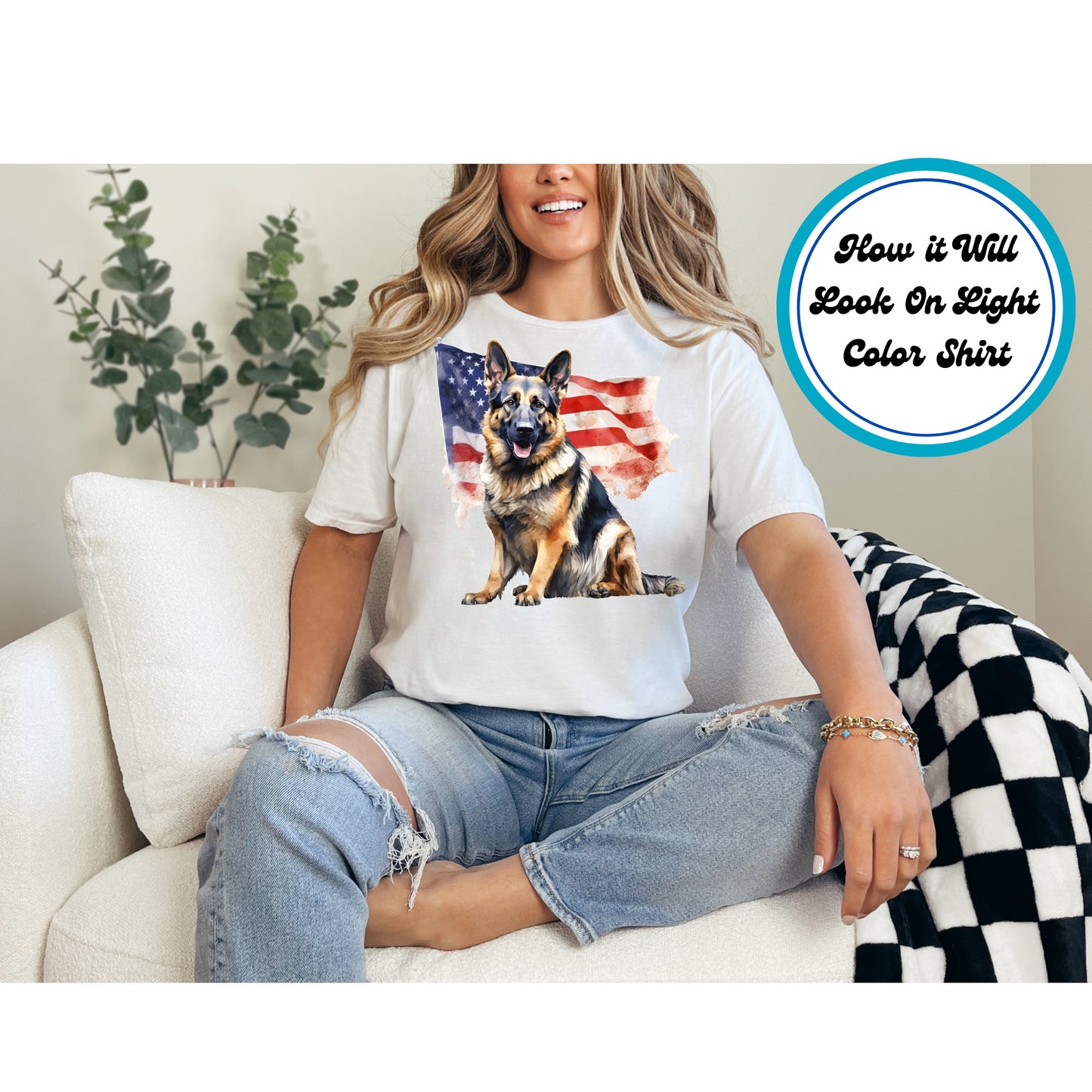 4th Of July DTF Transfer Iron On Heat Transfer - Ready to Press, Patriotic German Shepherd DTF Transfer 7808