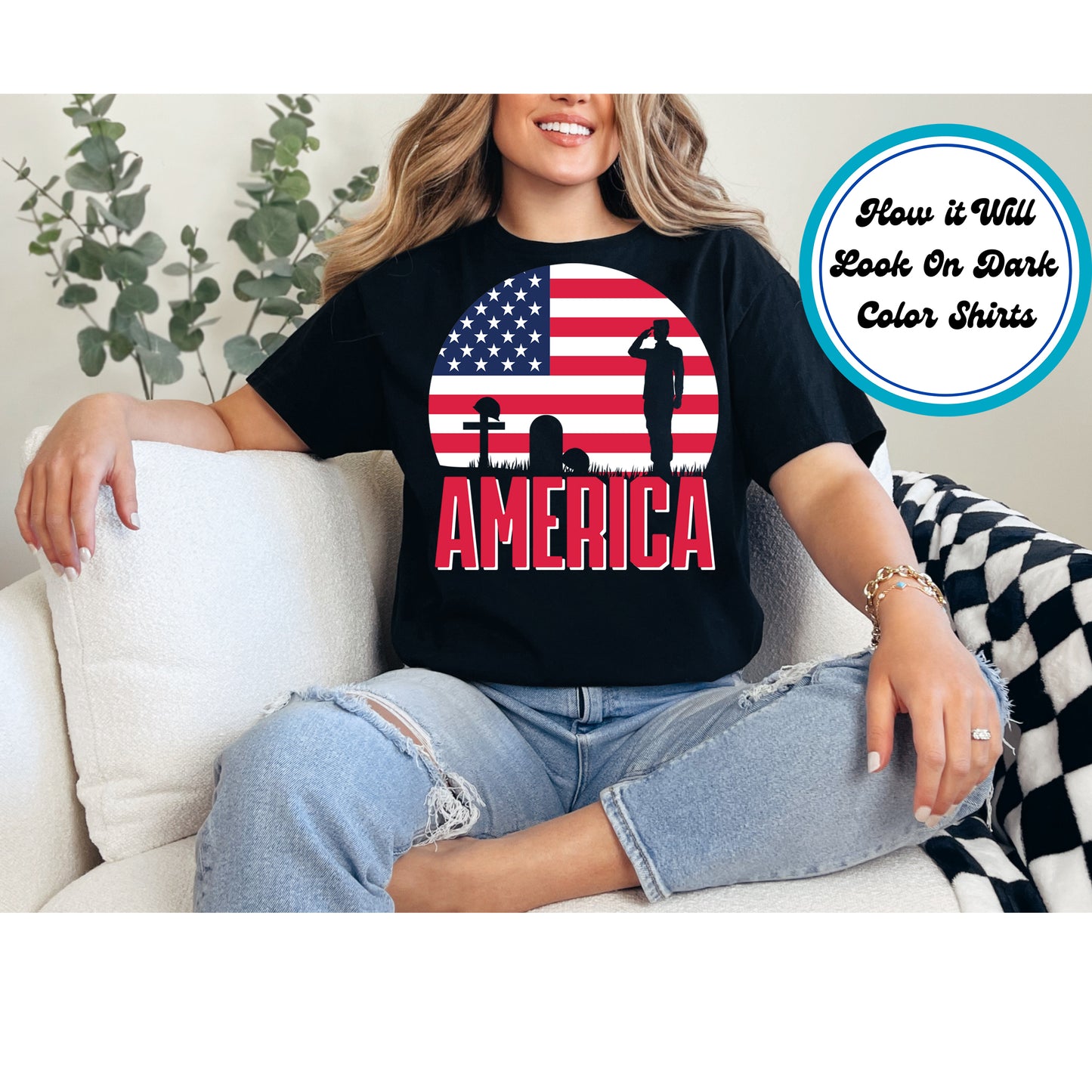 4th Of July DTF Transfer Iron On Heat Transfer - Ready to Press, Memorial Salute America DTF Transfer 7851