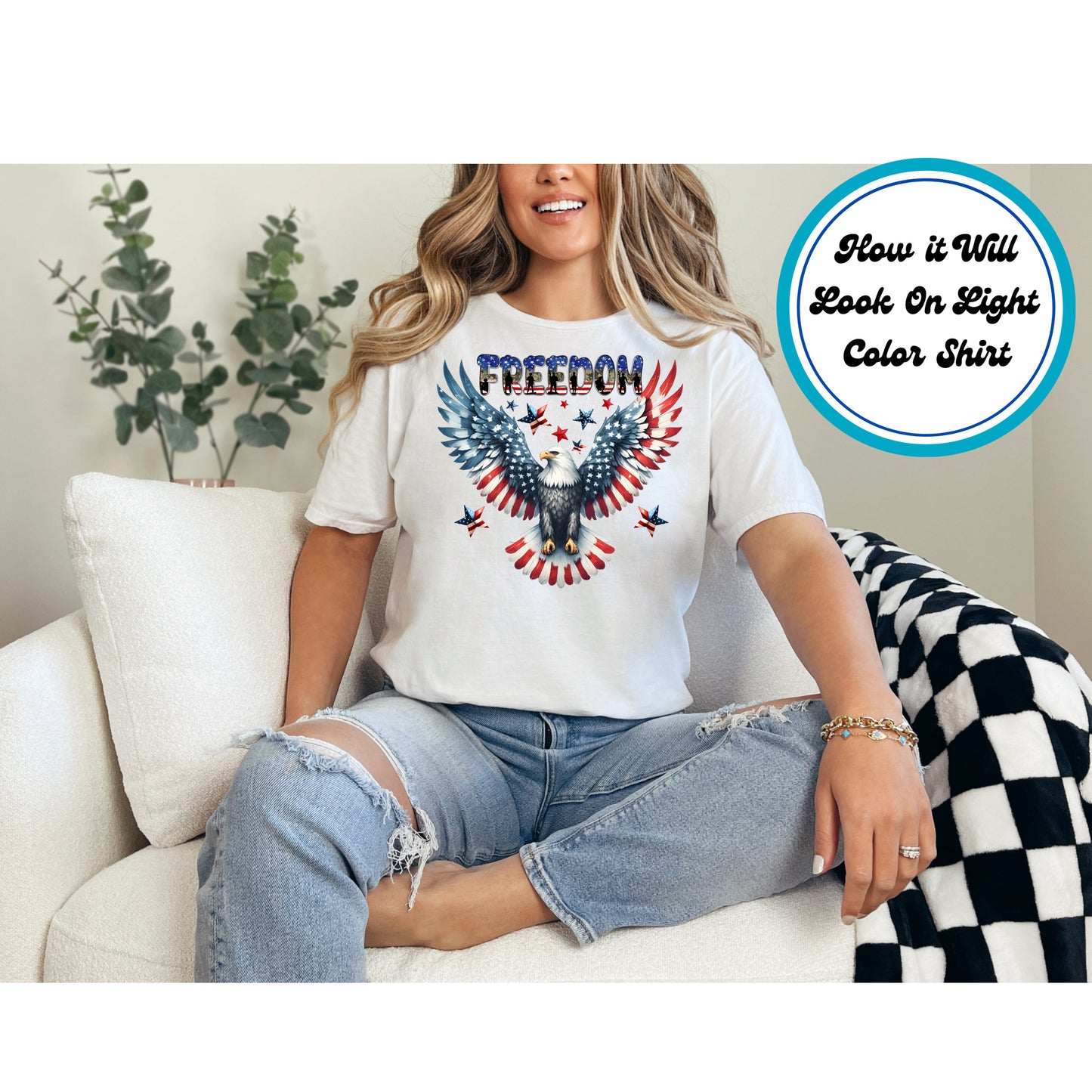 4th Of July DTF Transfer Iron On Heat Transfer - Ready to Press, Freedom Eagle DTF Transfer 7871